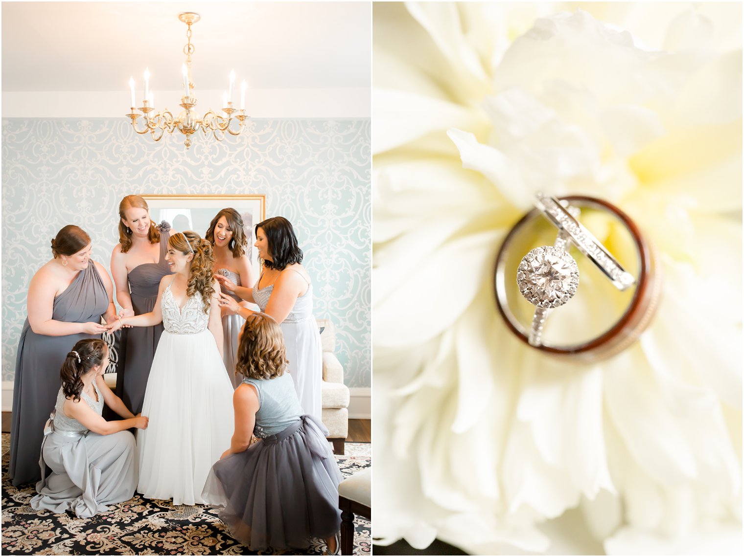 Bride and bridesmaids getting ready