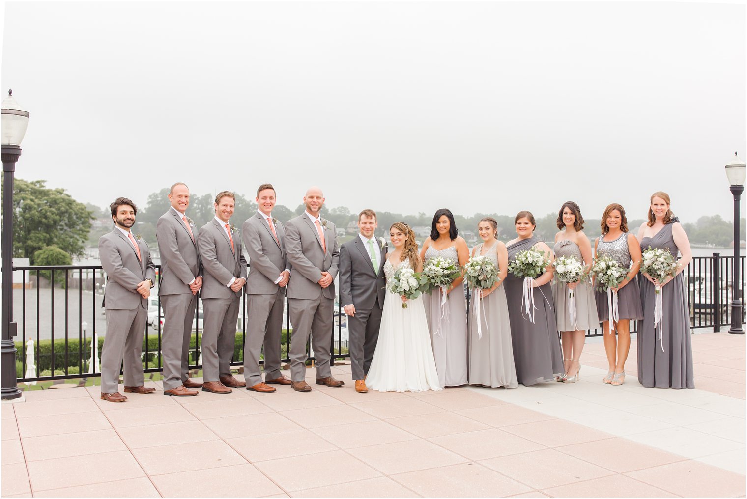 Gray, peach, and green bridal party color palette