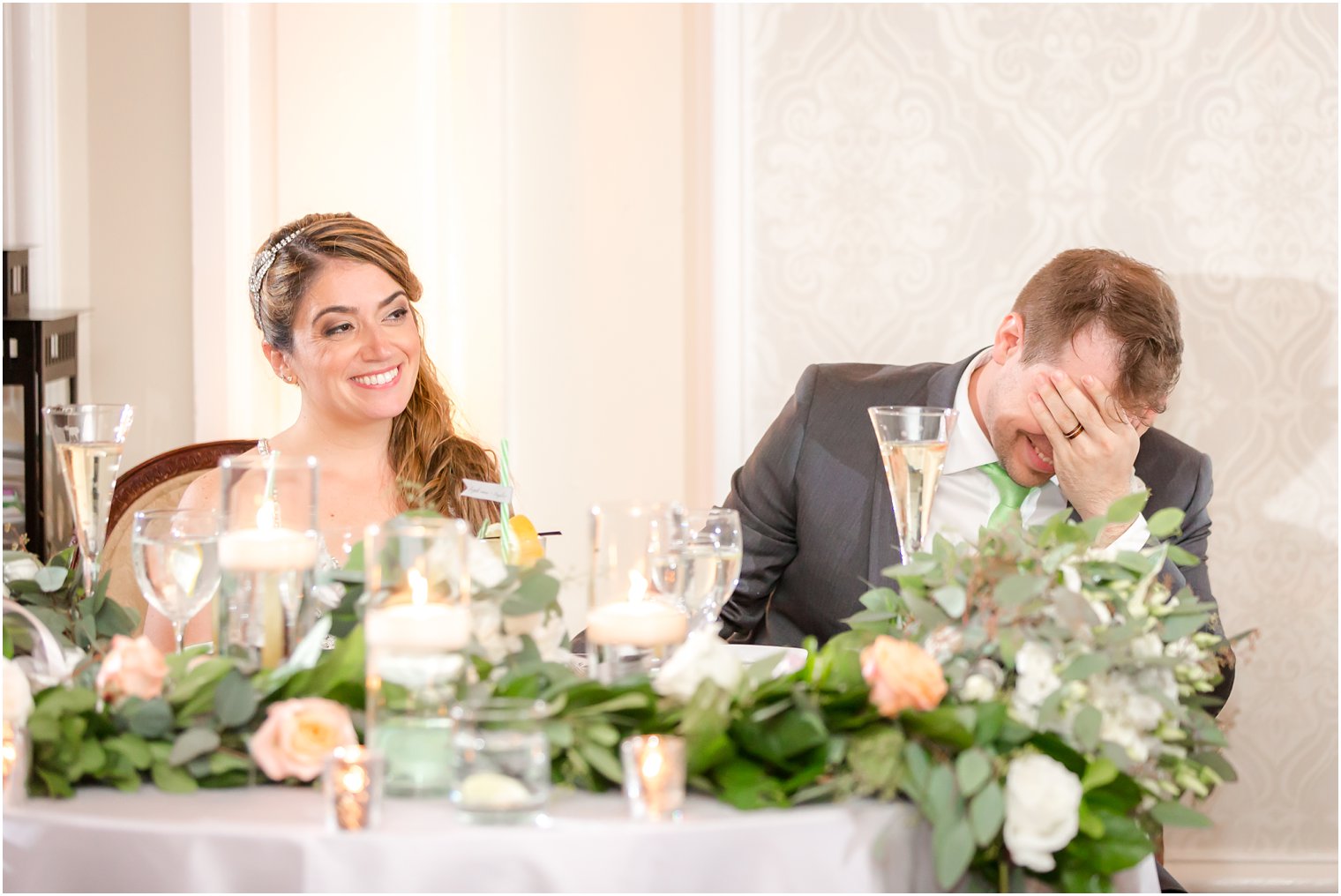 Bride and groom reactions during toasts