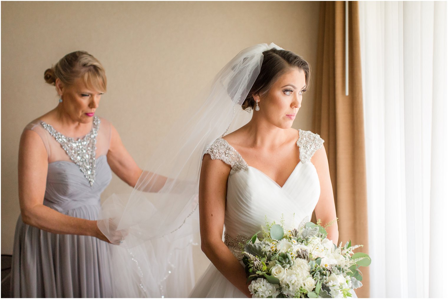 Bride and her mother on wedding morning at Windows on the Water at Frogbridge Wedding