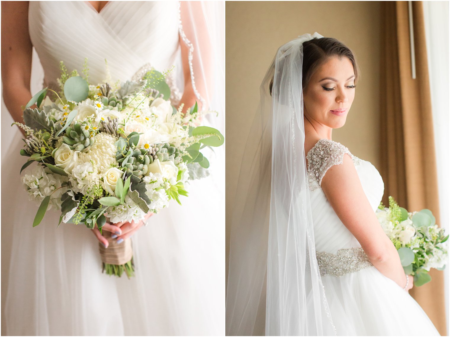 Bridal portrait and rustic bouquet at Windows on the Water at Frogbridge Wedding