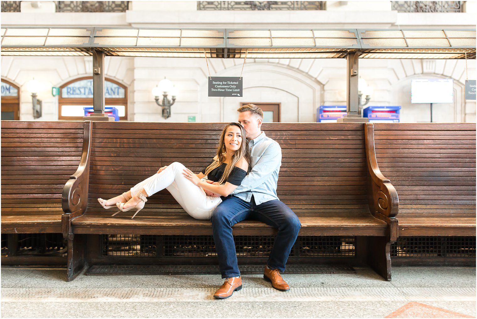 Engagement session in Hoboken train station