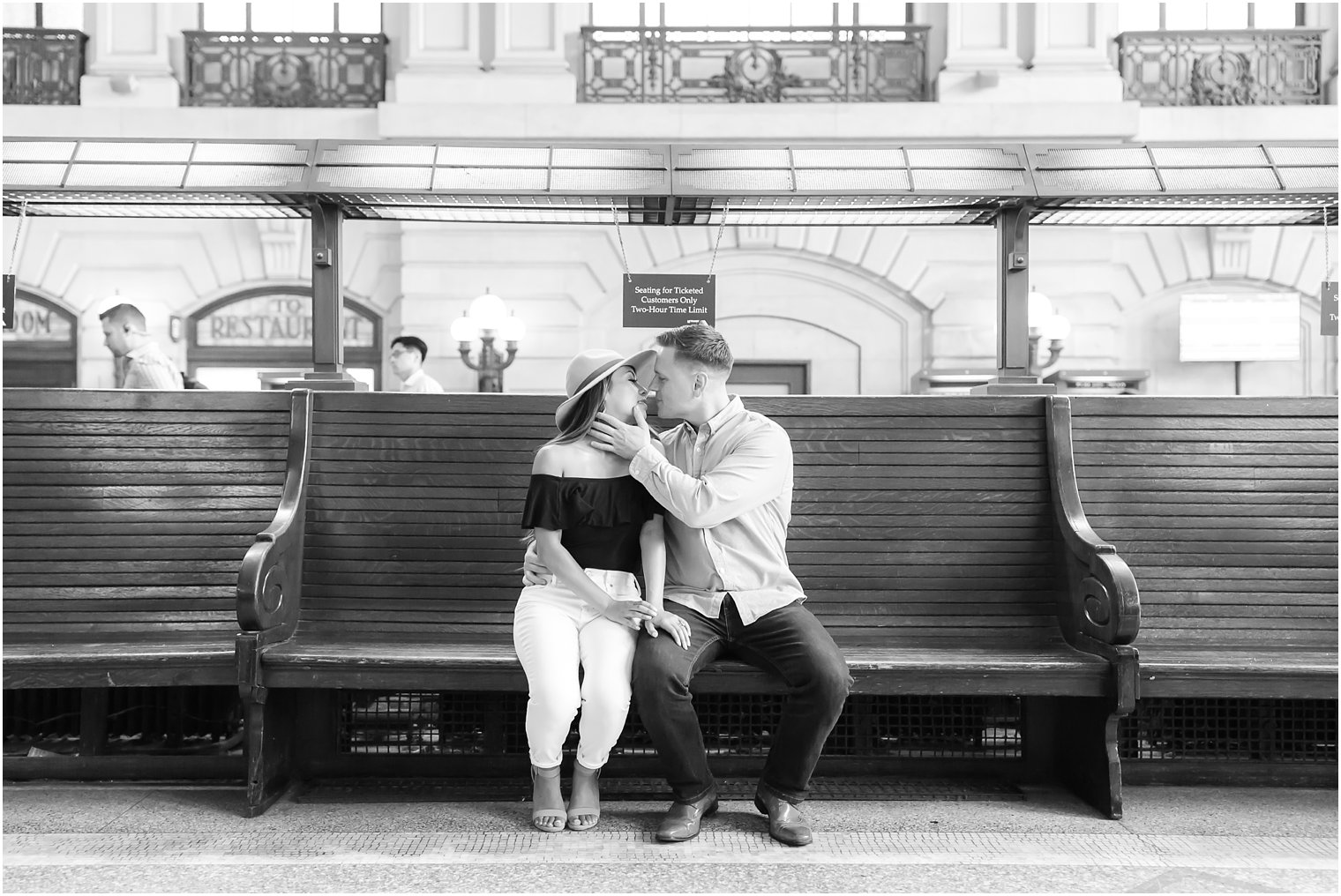 Engagement photos at a train station