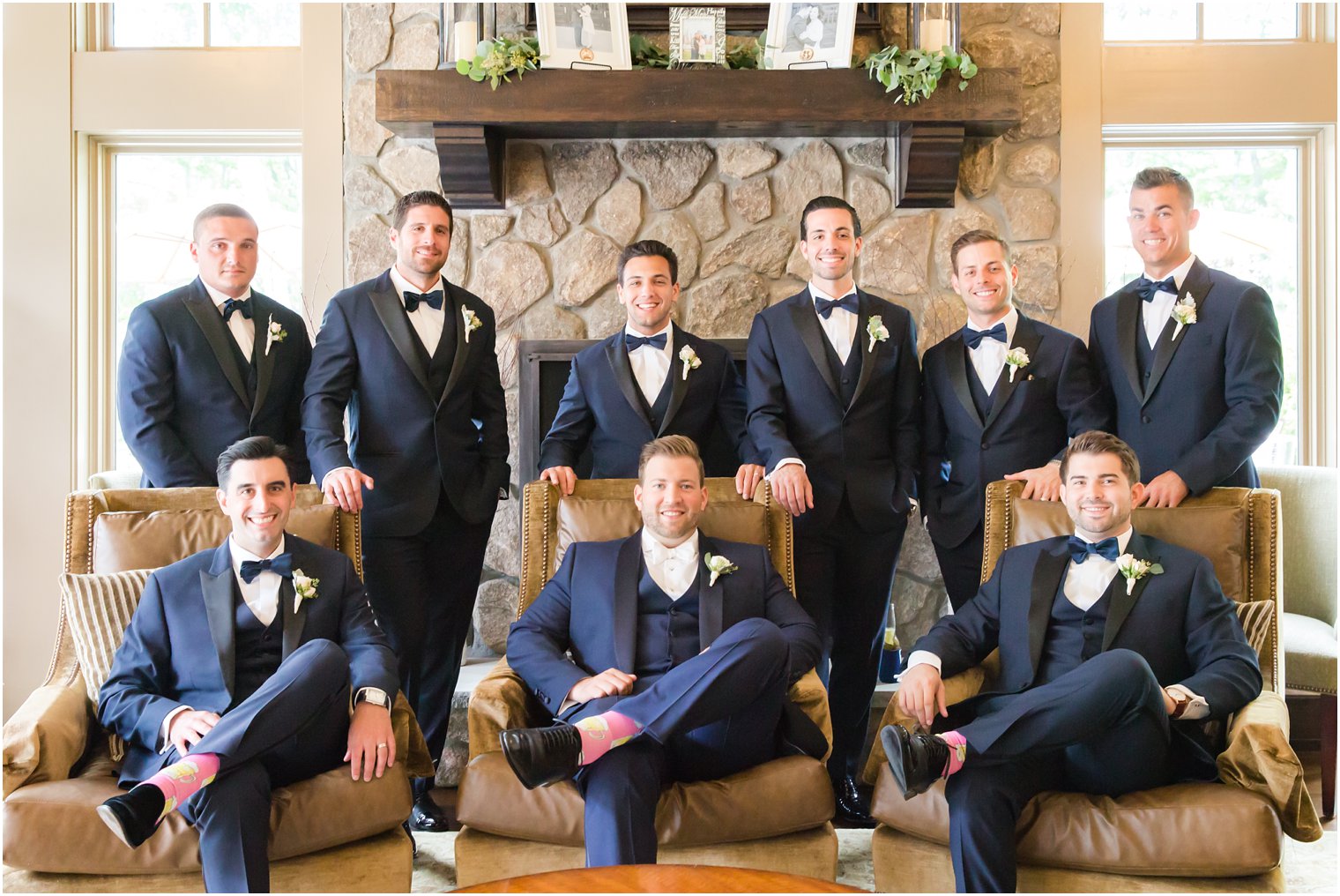 Groomsmen in blue tuxedos