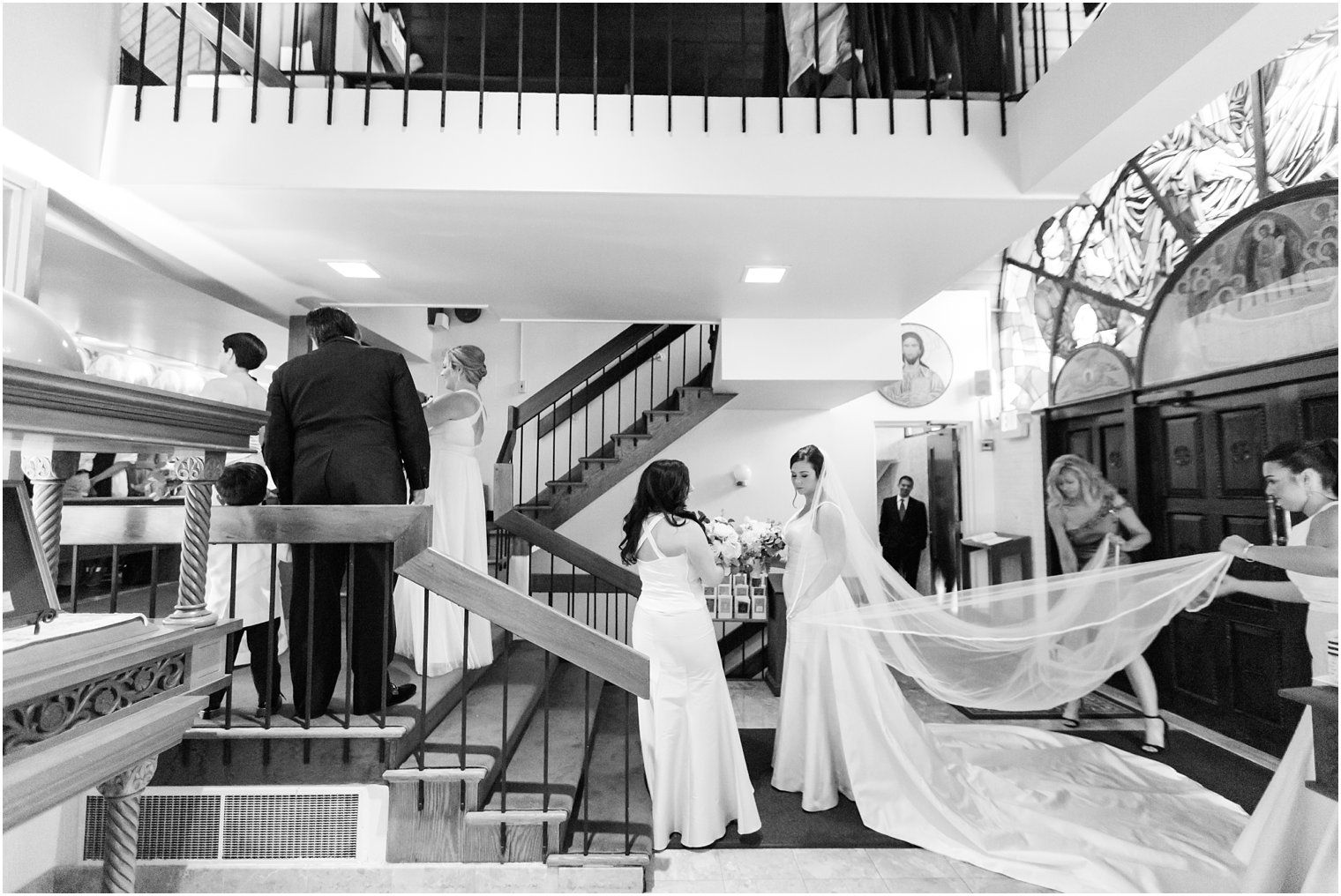 Black and white bride photo in church