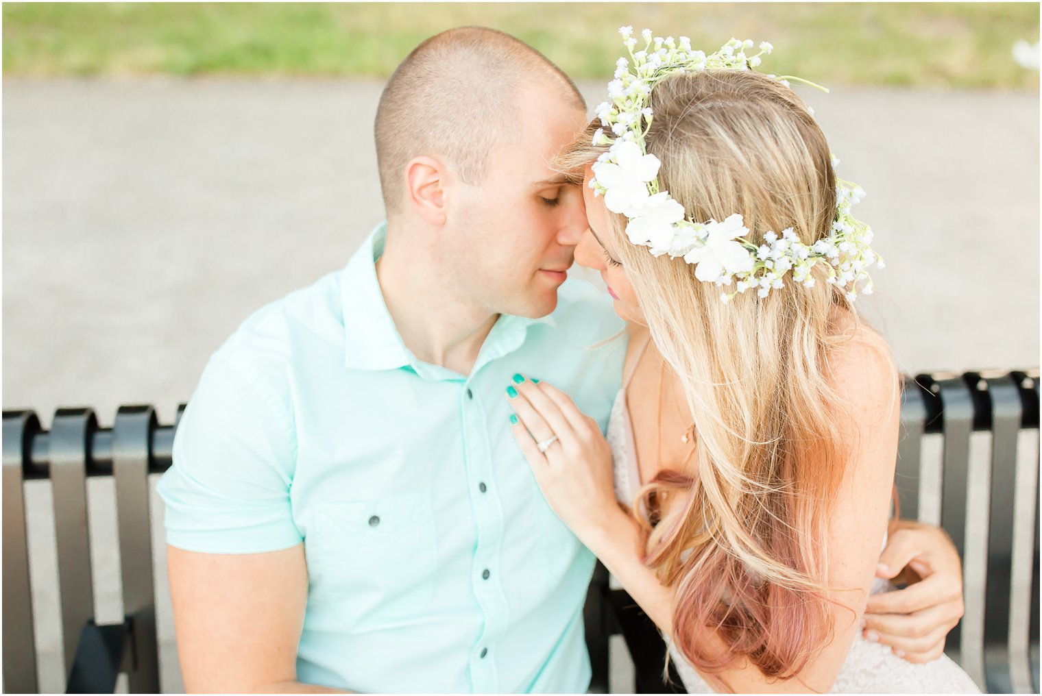 Engagement photo with NYC backdrop