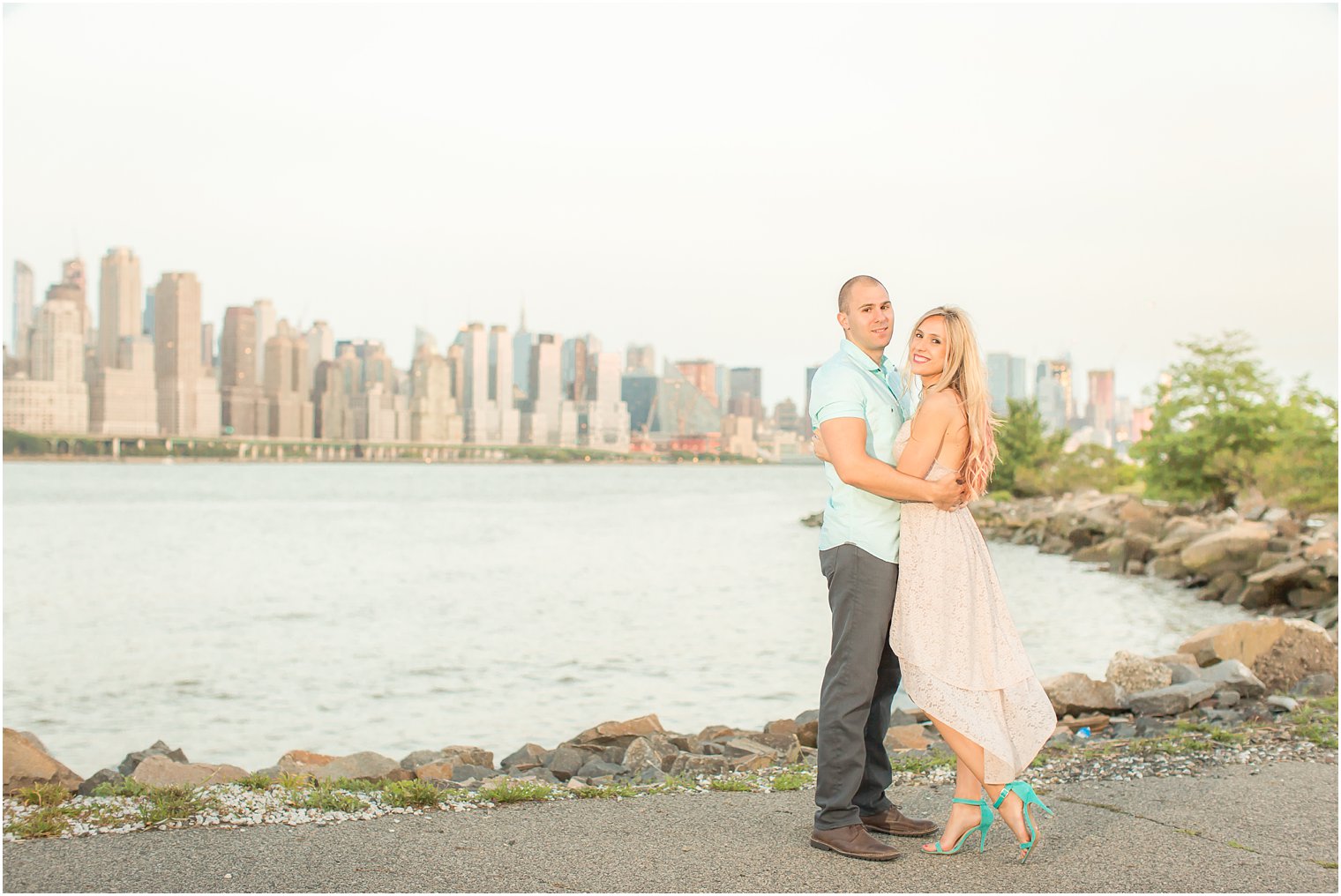 Engagement photo with NYC backdrop