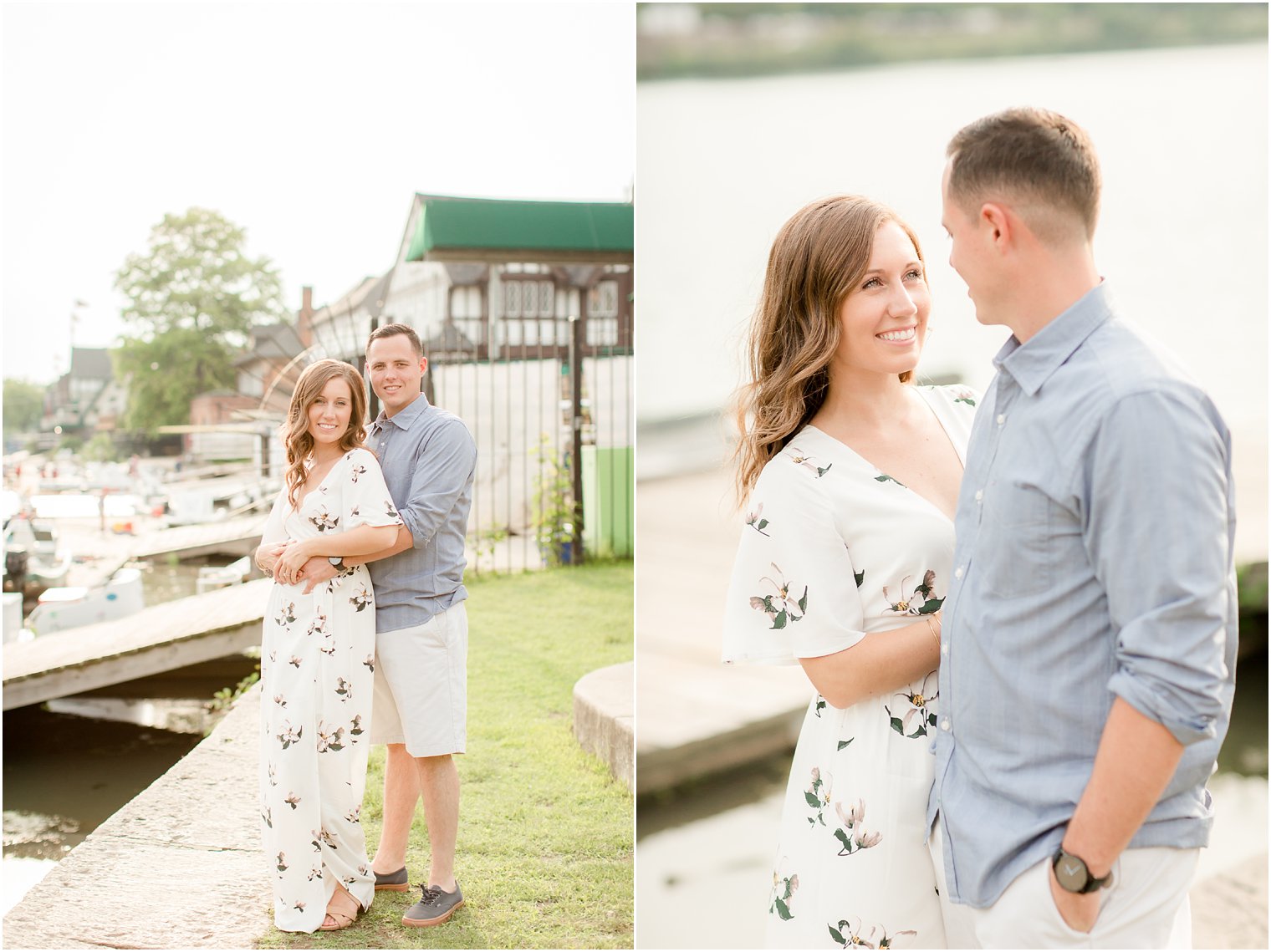 Engagement photos by boathouses in Philadelphia