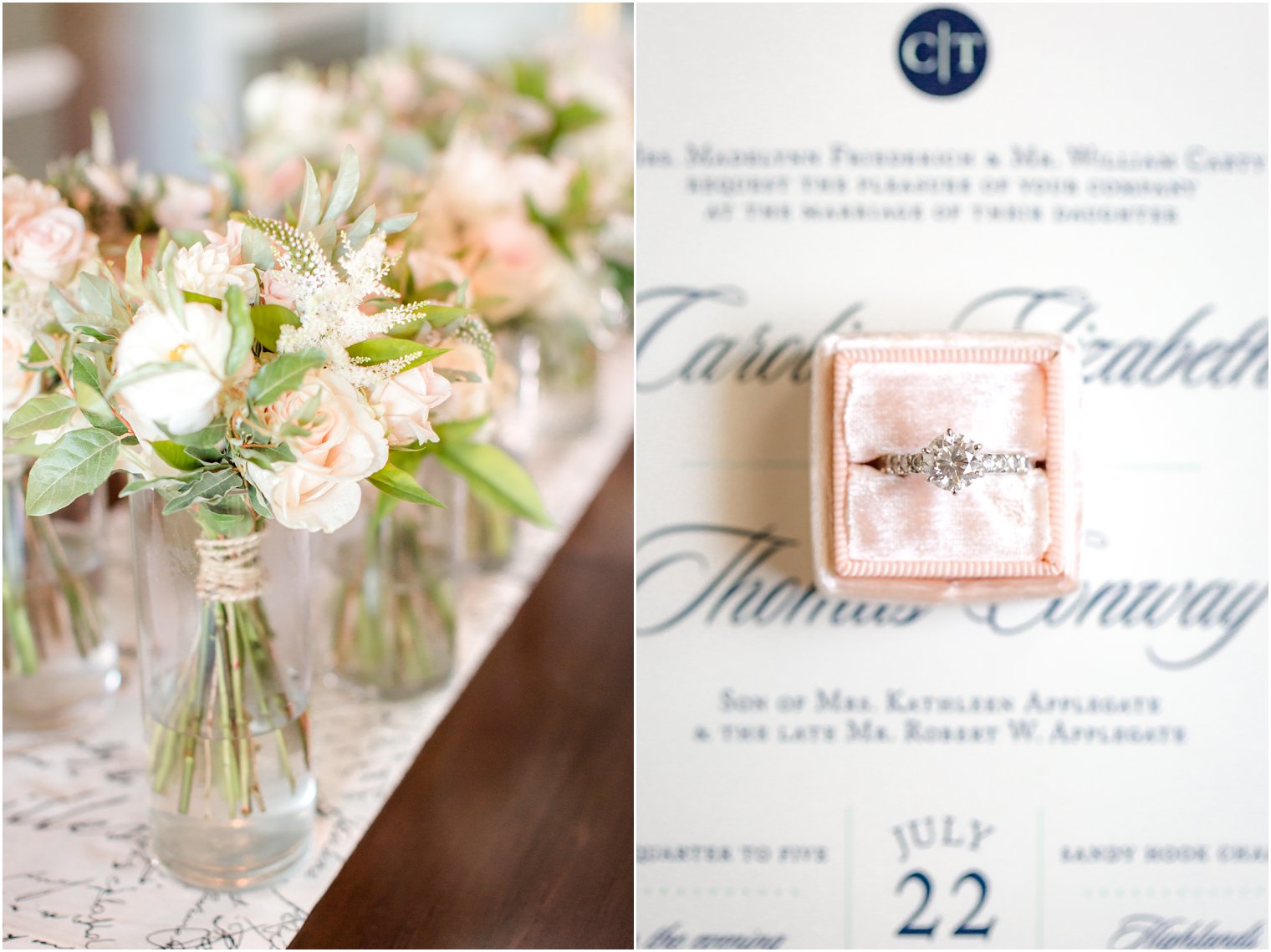 Peach and navy details at Sandy Hook Wedding