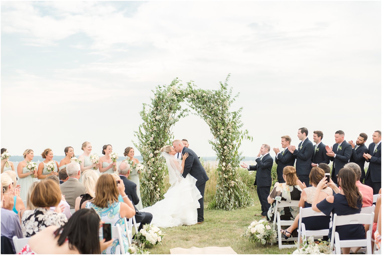 First Kiss at Wedding ceremony at Sandy Hook Chapel Wedding