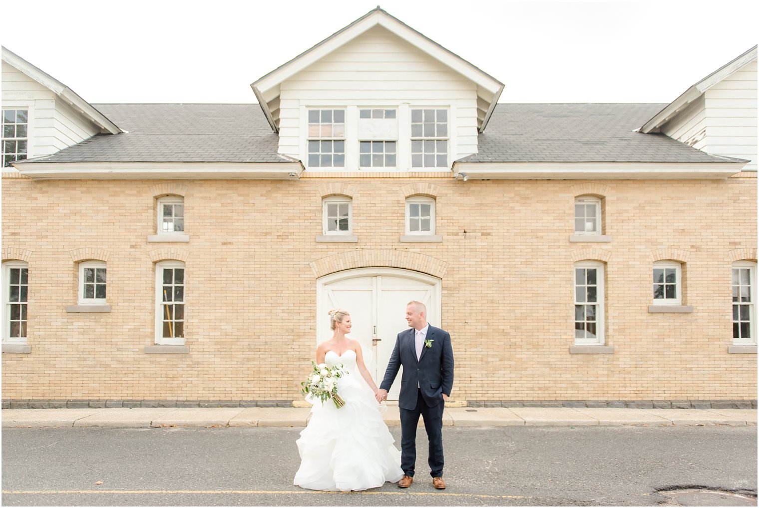 Bride and groom at Sandy Hook Chapel