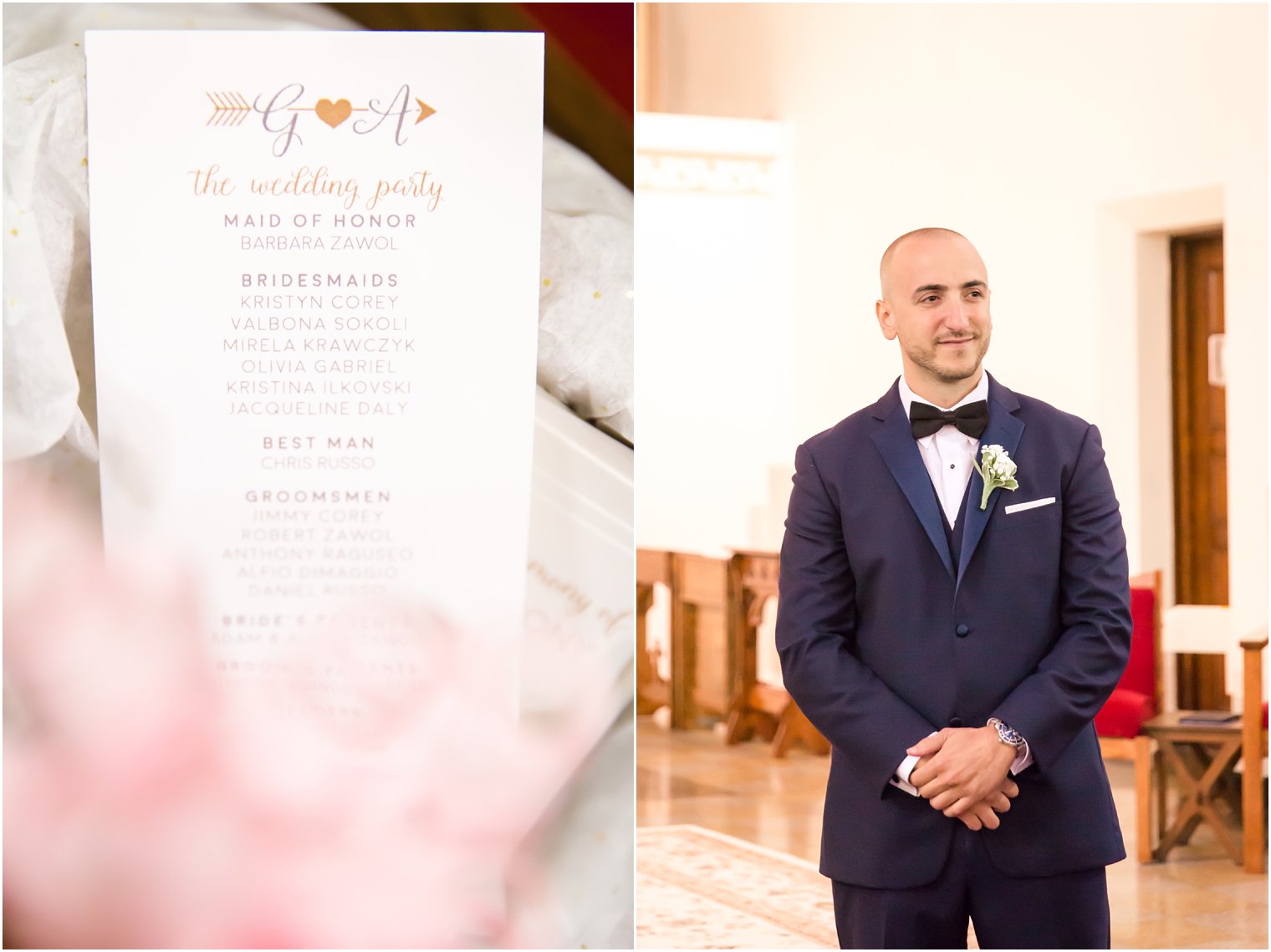 Groom first look during church ceremony