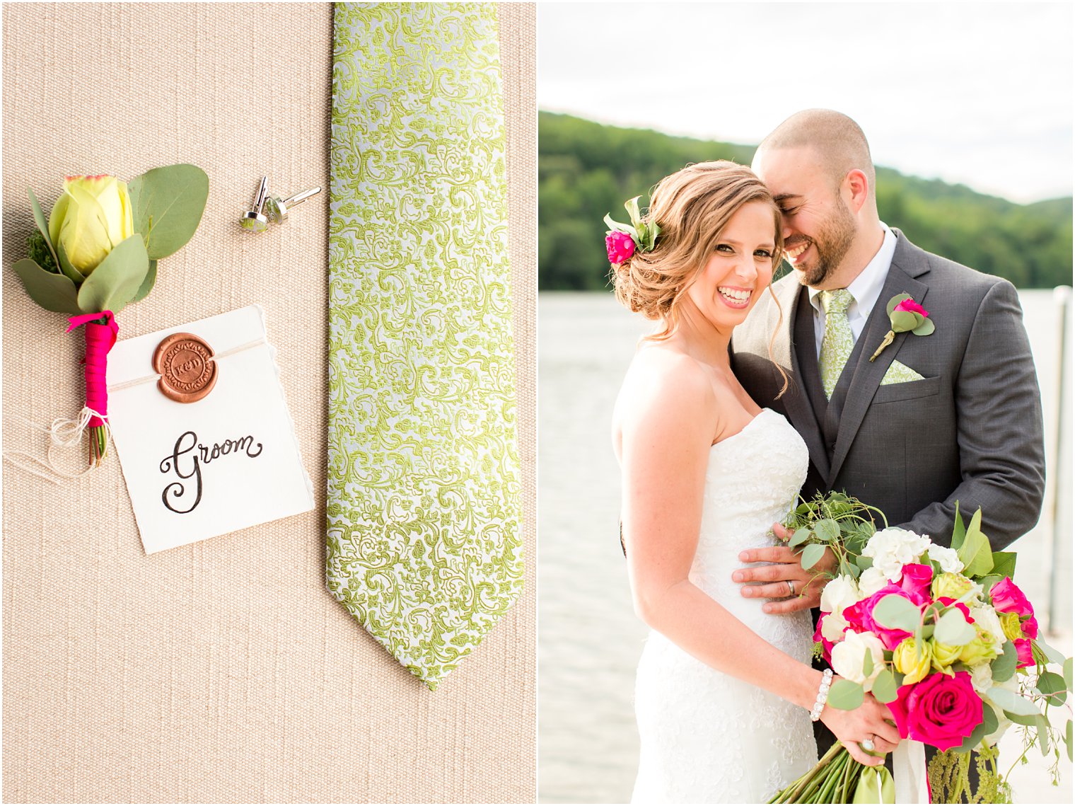 Lakefront NJ Wedding Inspiration Shoot in berry pink and green