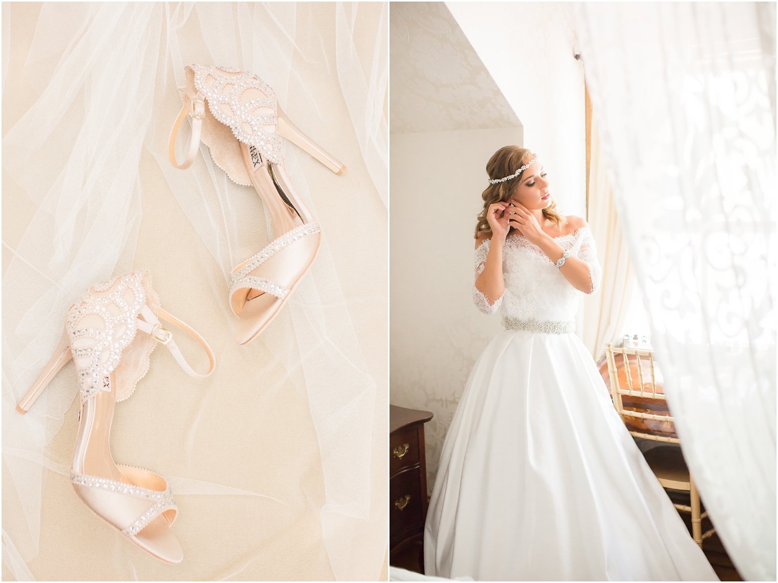 Badgley Mischka Shoes | Bride getting ready at The Gables