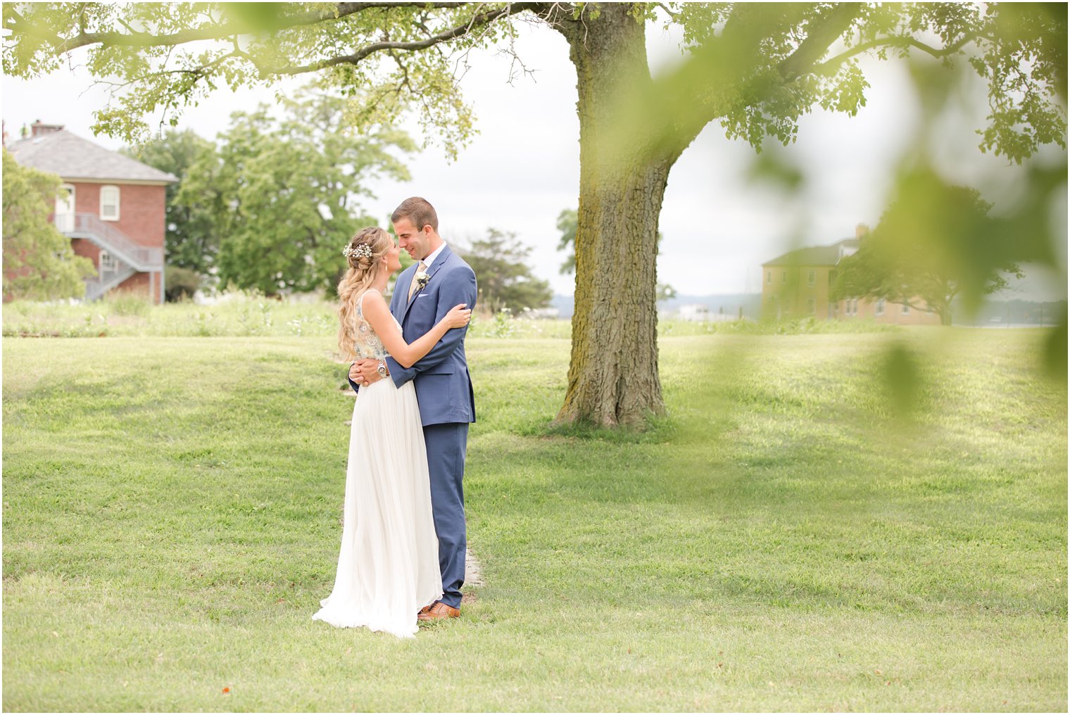 Romantic photo of bride and groom in Sandy Hook