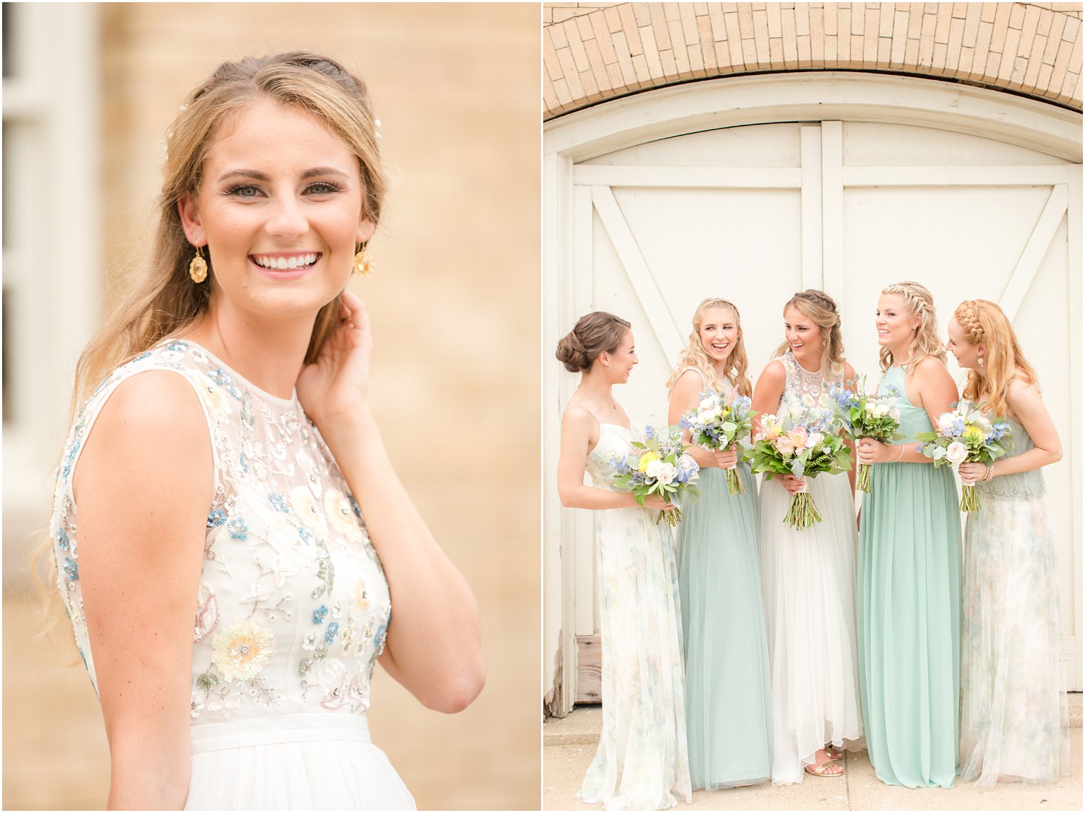 Bridesmaids in green Bldhn dresses