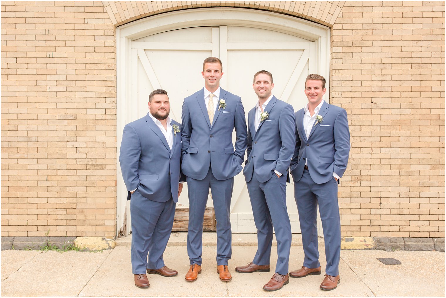 Groomsmen in blue suits at Sandy Hook NJ Wedding