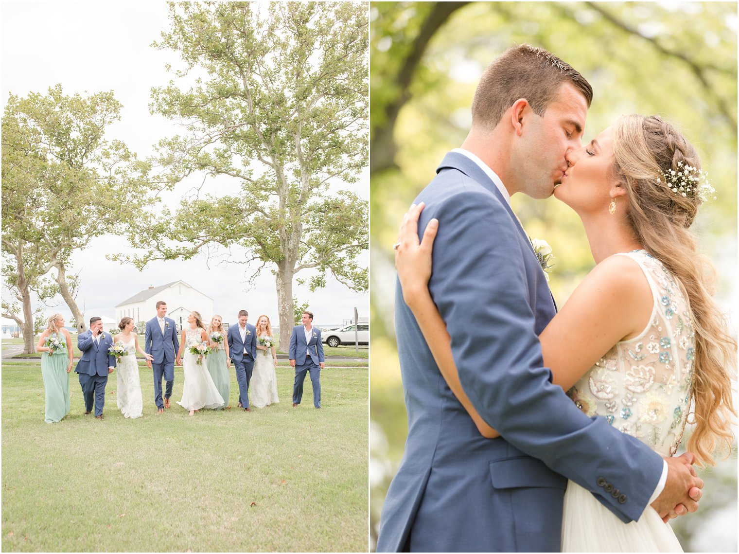 Bridal party photo in summer colors at Sandy Hook Chapel