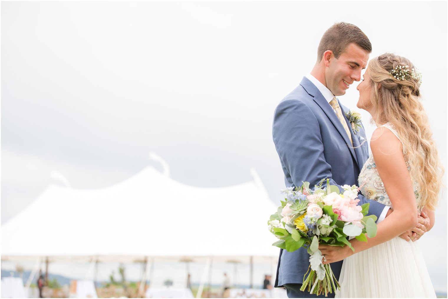 Romantic bride and groom photo at Sandy Hook Chapel