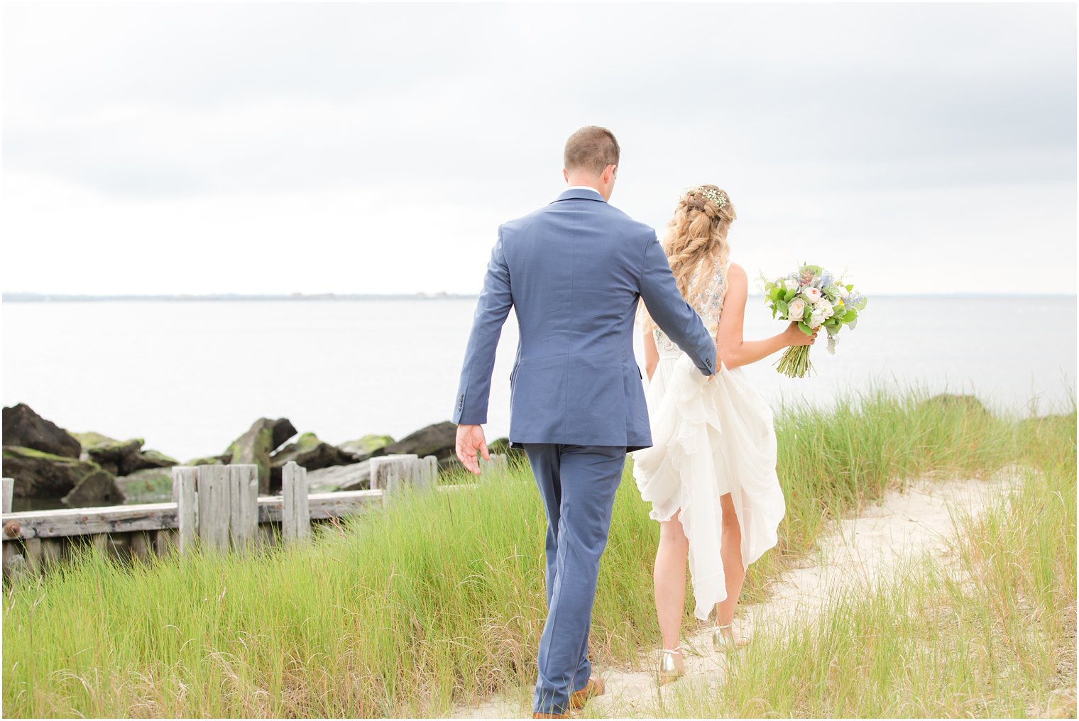 Bride and groom portraits at Sandy Hook