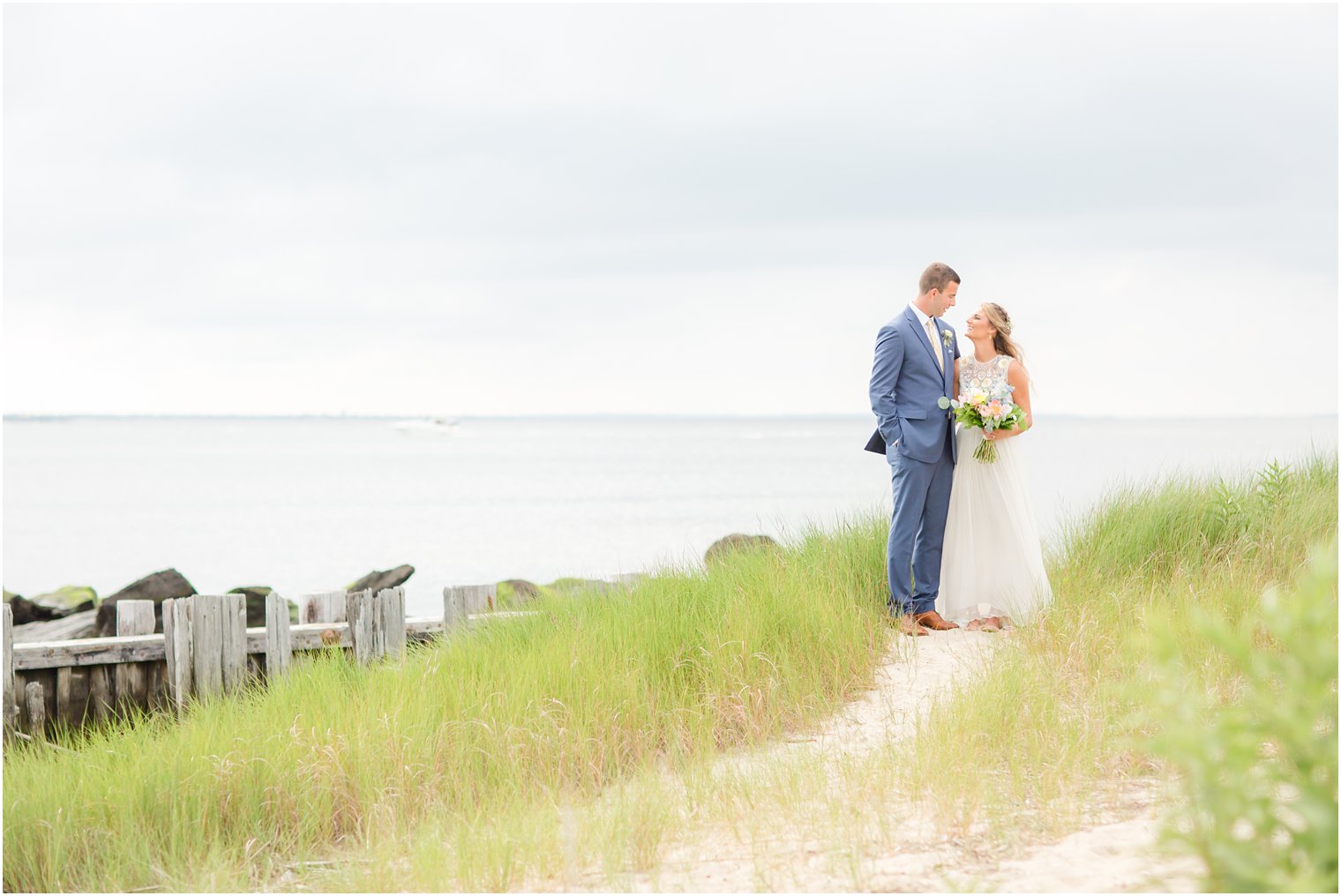 Romantic bride and groom photo at Sandy Hook