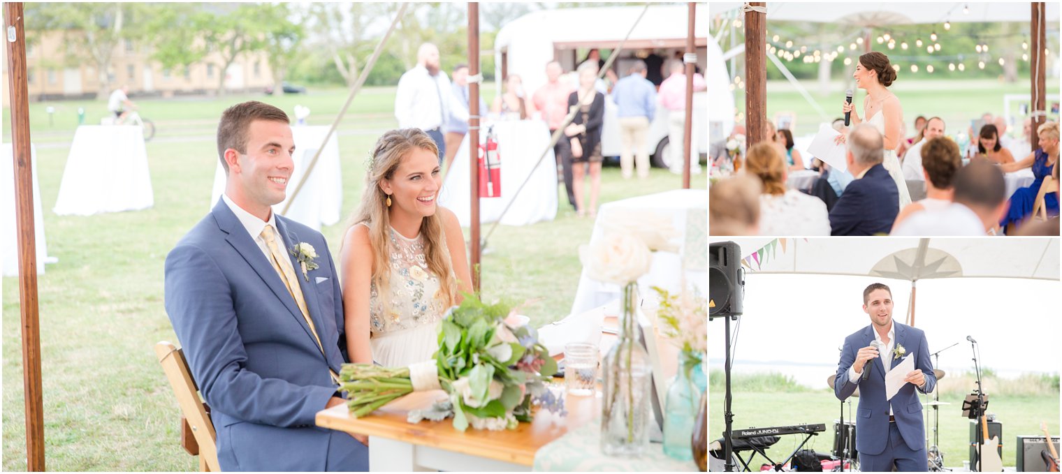 Photos of toasts at Sandy Hook Chapel wedding reception 
