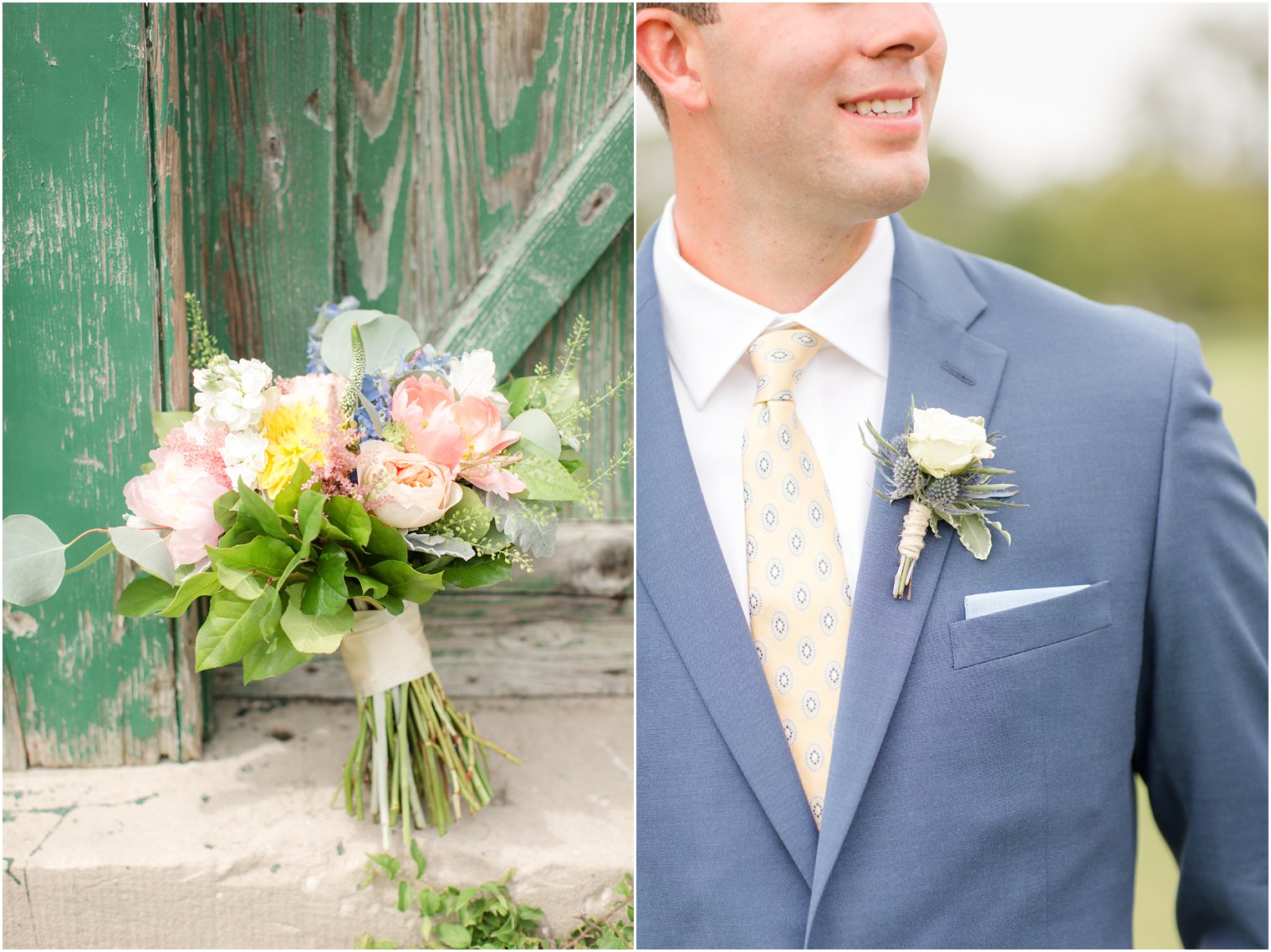 Bouquet and boutonniere by Flowers by Melinda