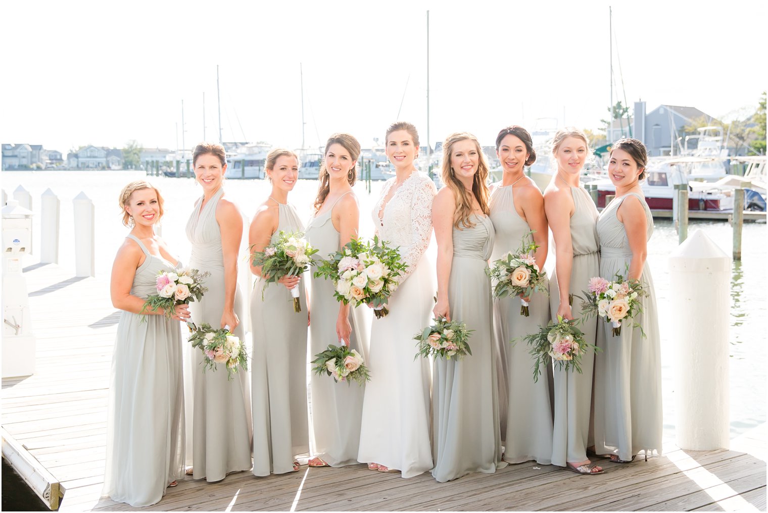 Bridesmaids with bouquets by Katydid | Bay Head Yacht Club Wedding Photos