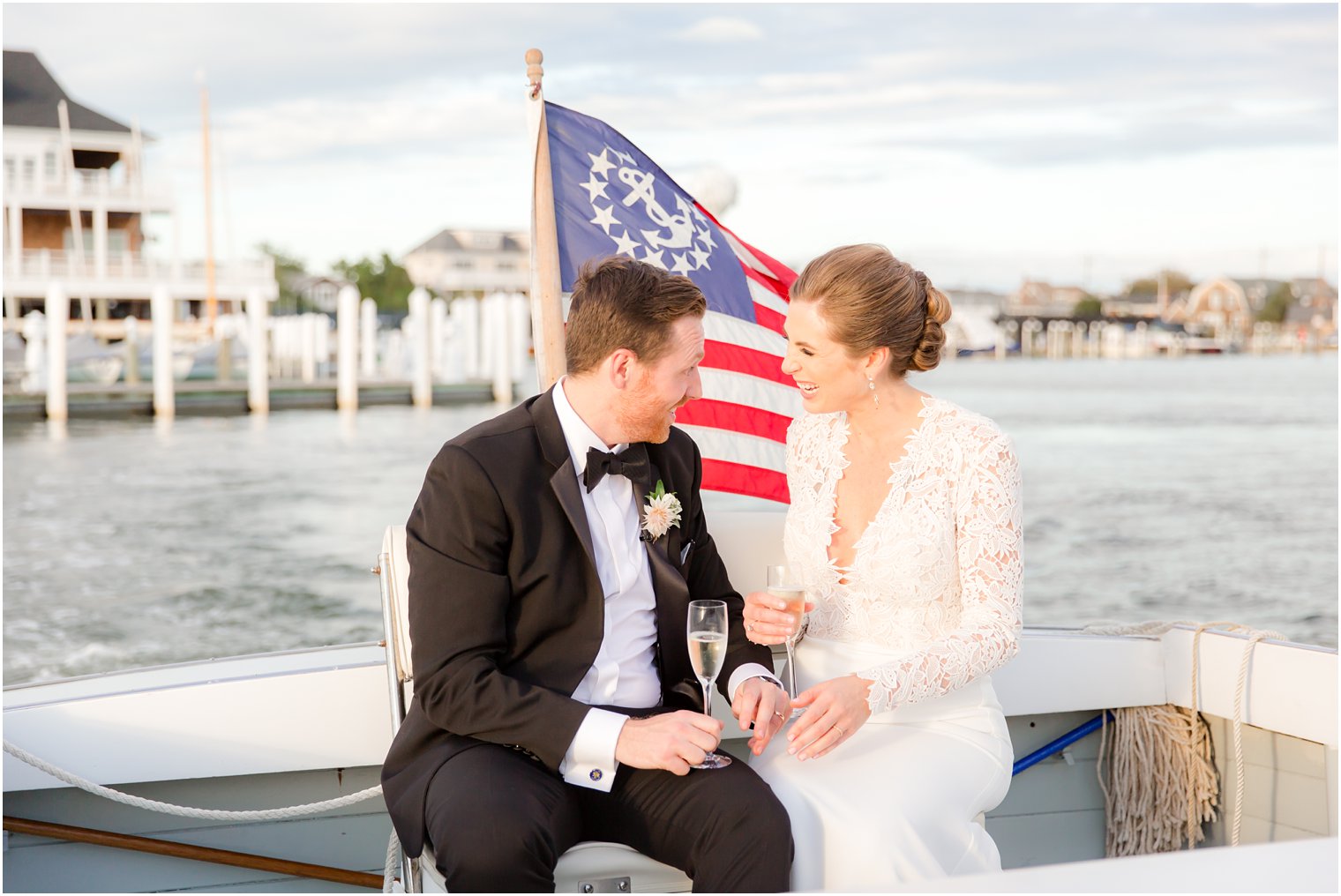 Bay Head Yacht Club Wedding Photos on a boat