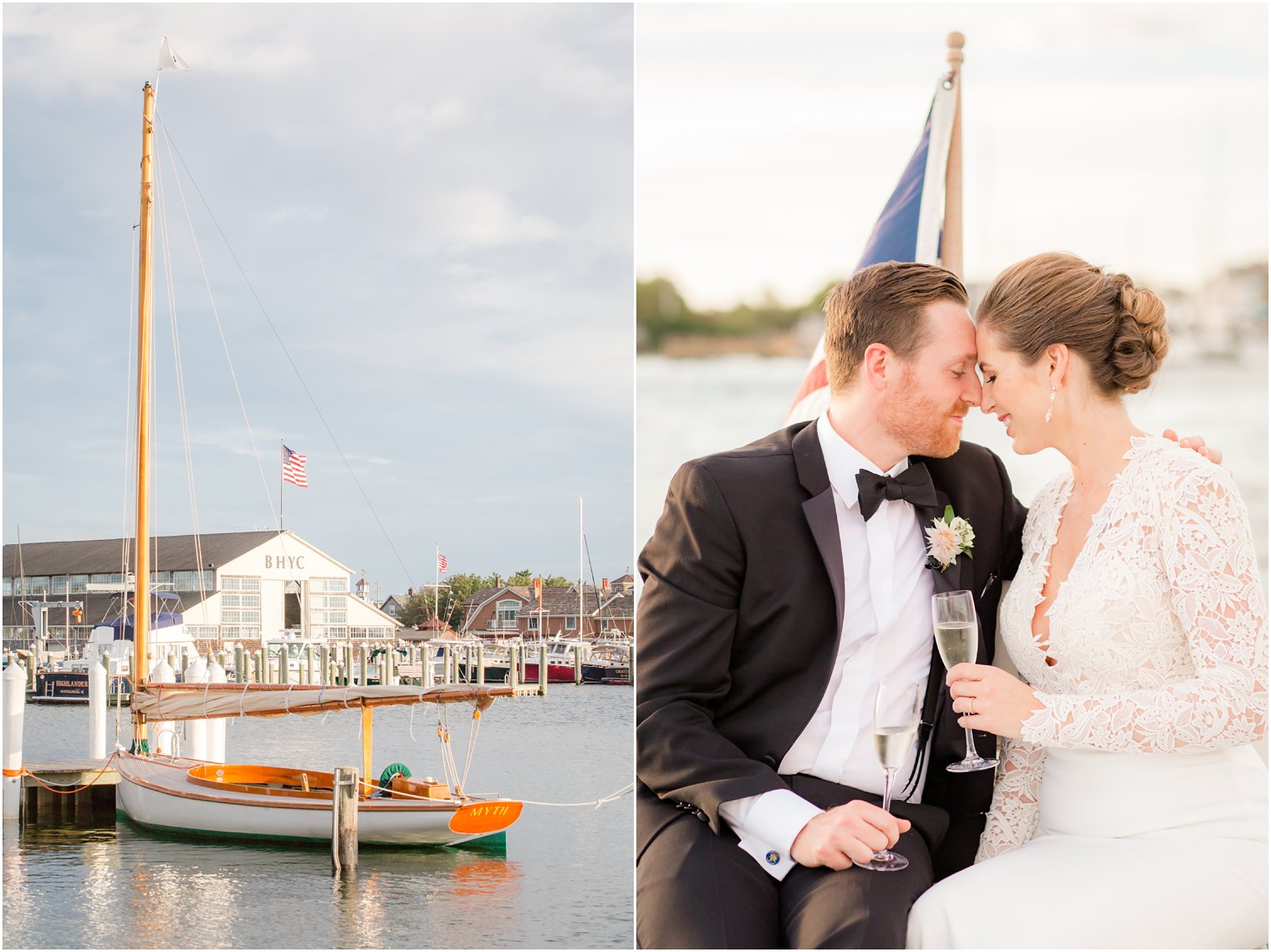 Bay Head Yacht Club Wedding Photos of bride and groom on a boat