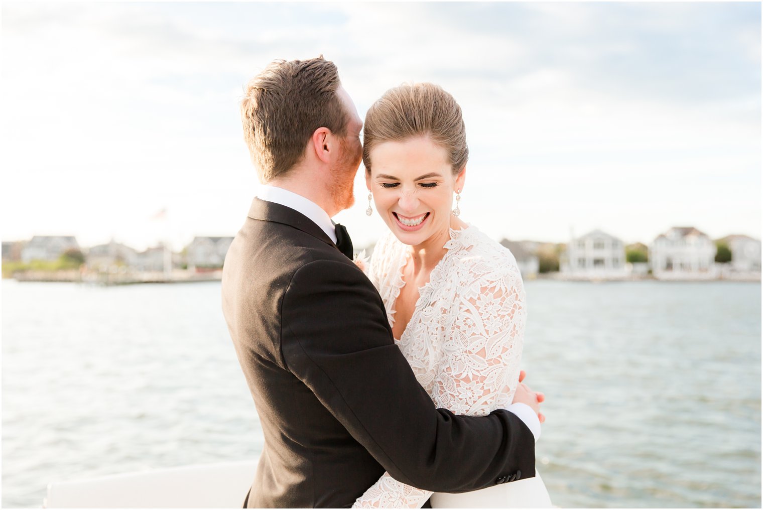Bay Head Yacht Club Wedding Photos of bride and groom on a boat