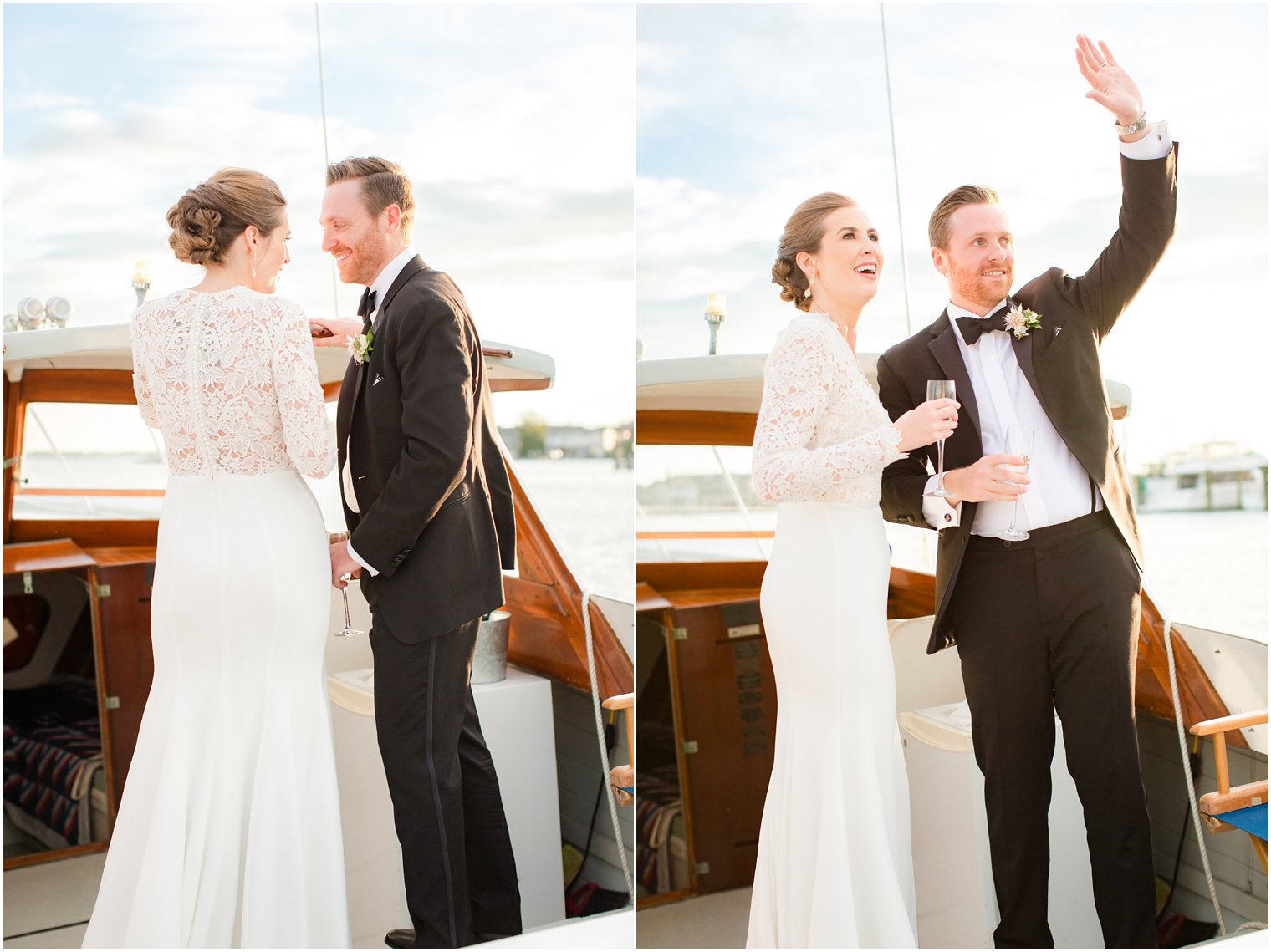 Bay Head Yacht Club Wedding Photos of bride and groom on a boat