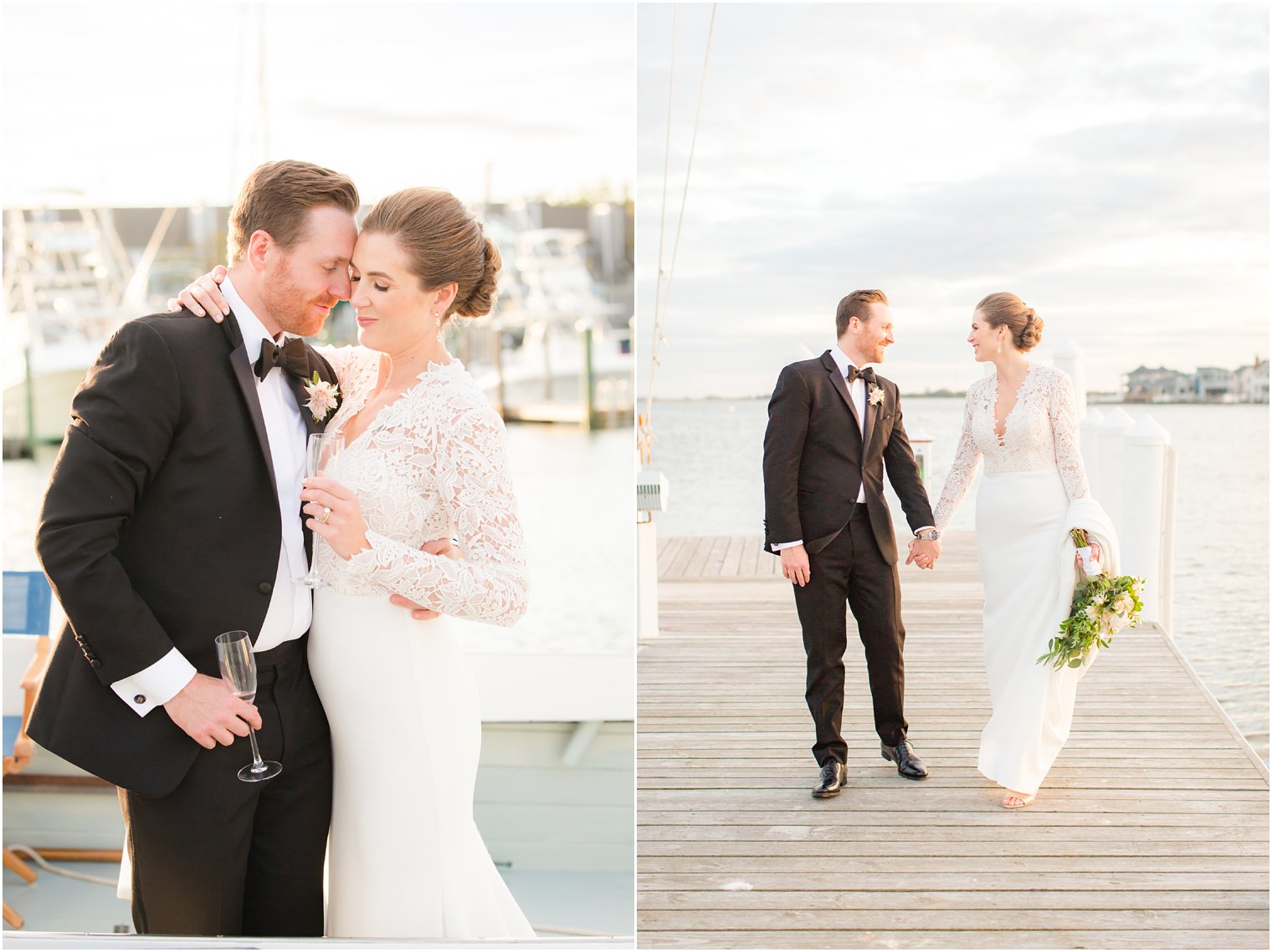 Bay Head Yacht Club Wedding Photos of bride and groom on a boat