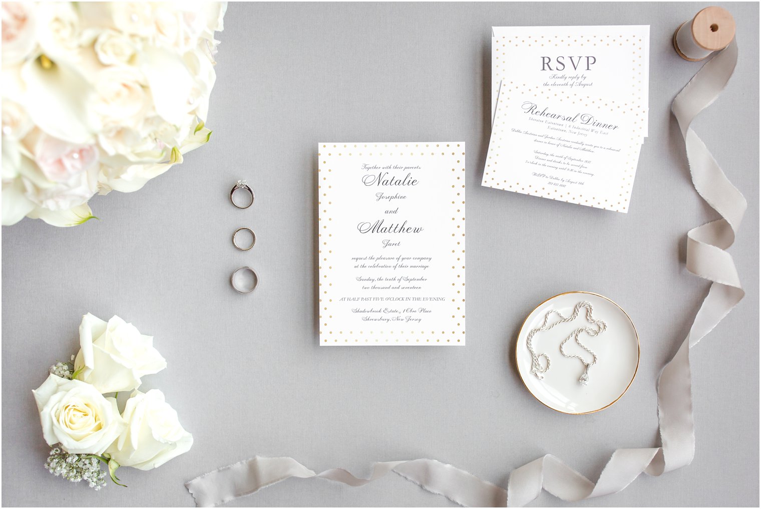 White and gold invitation by Shadowbrook Wedding Photographers Idalia Photography