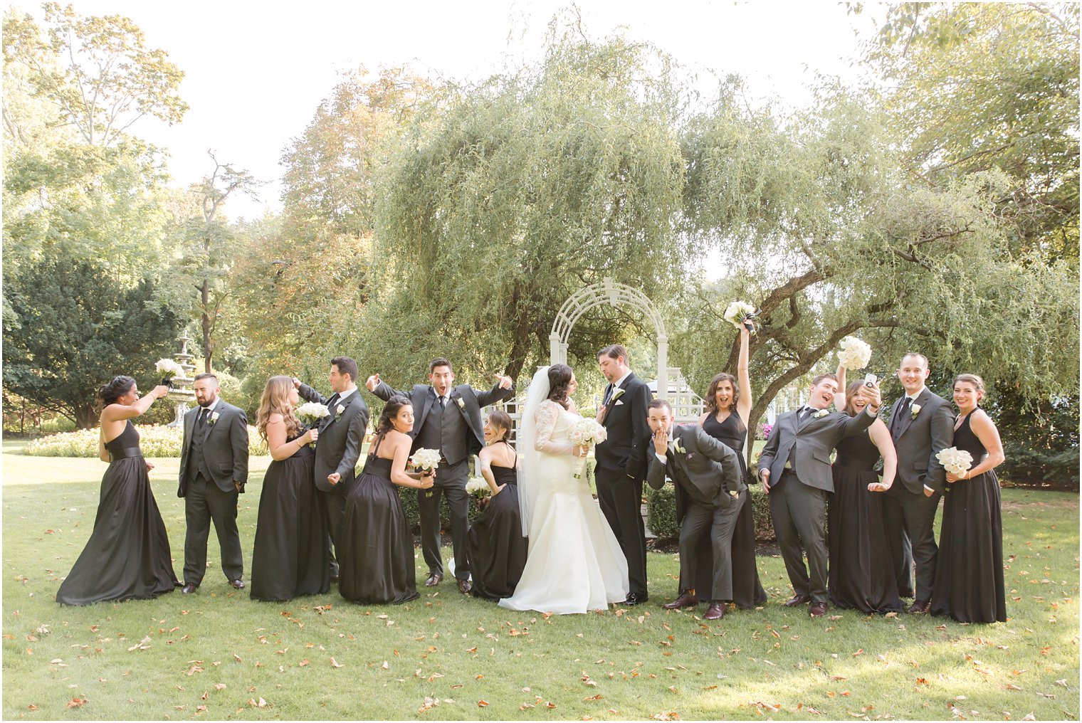 Bridal party in gray and black