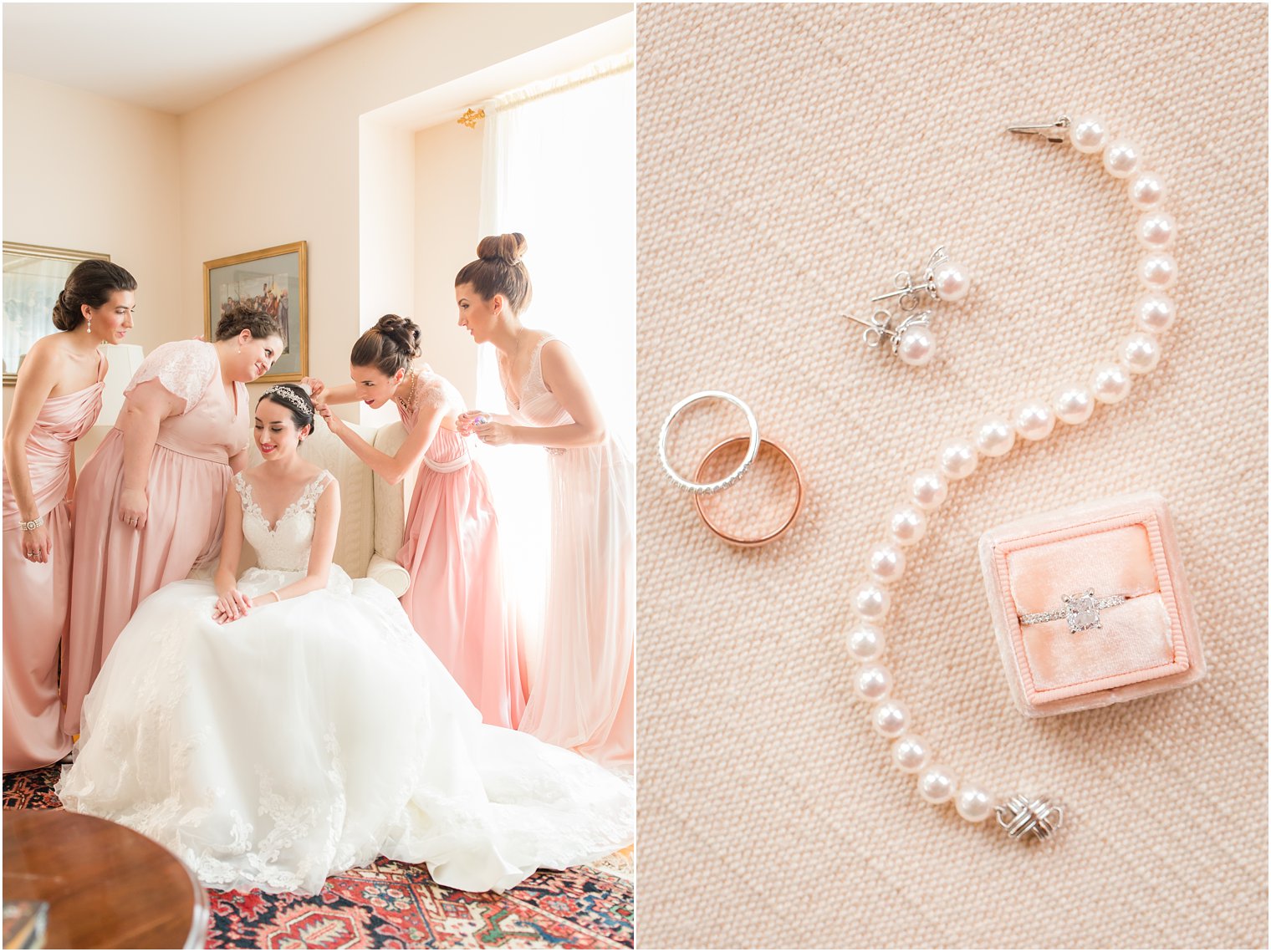 Blush colored bridesmaid dresses at NJ Wedding