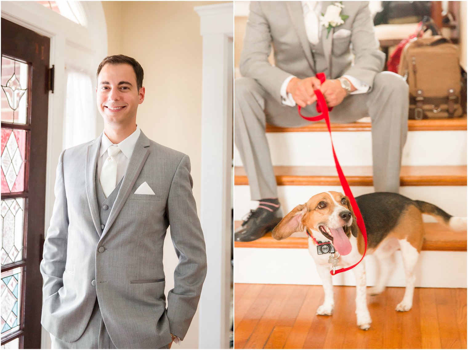 Groom in gray suit