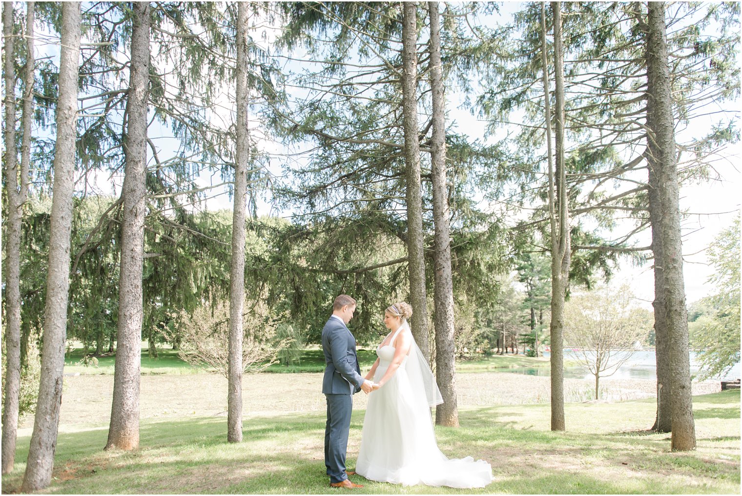 Romantic first look at Windows on the Water at Frogbridge Wedding