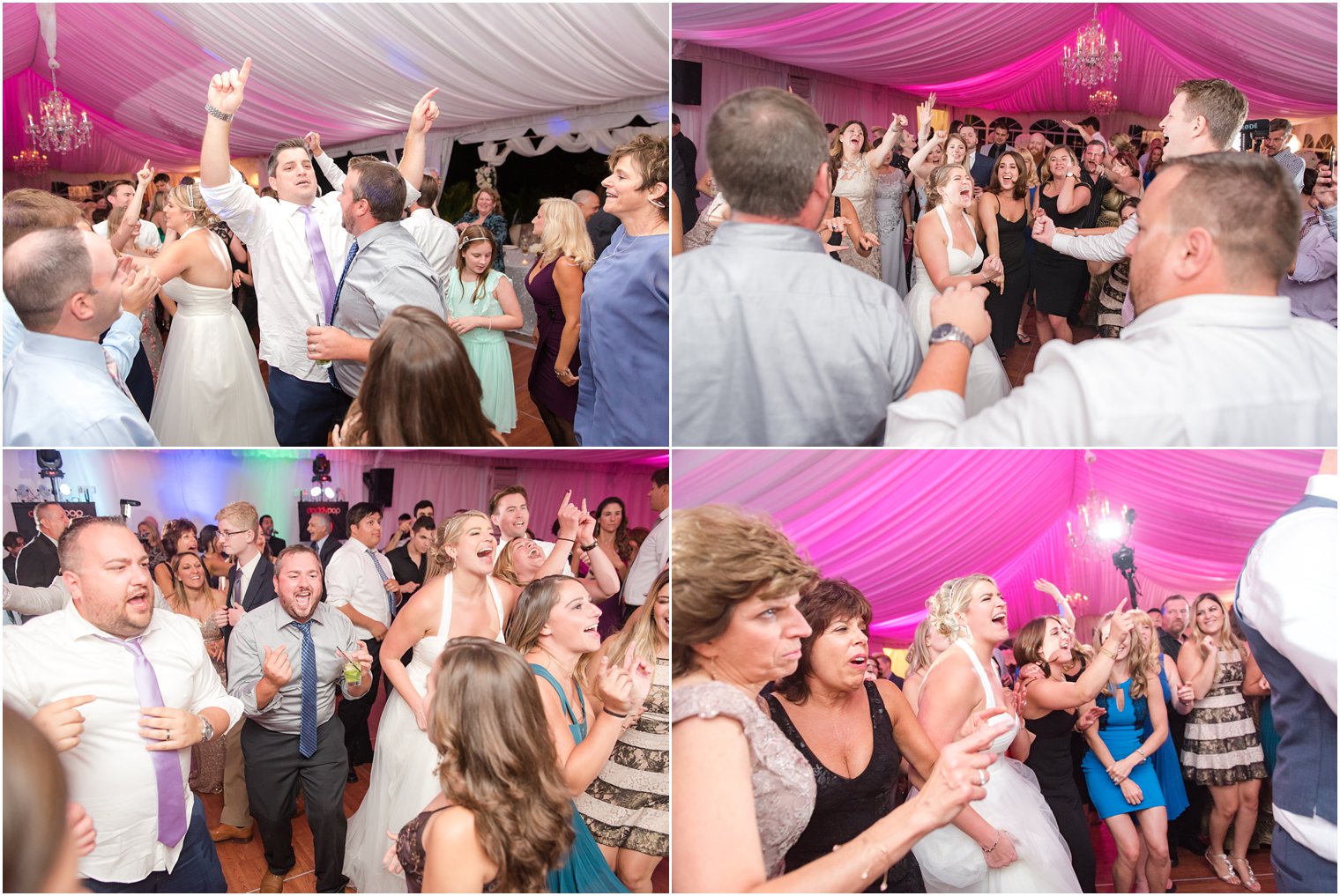 Wedding guests dancing at Windows on the Water at Frogbridge tented wedding reception