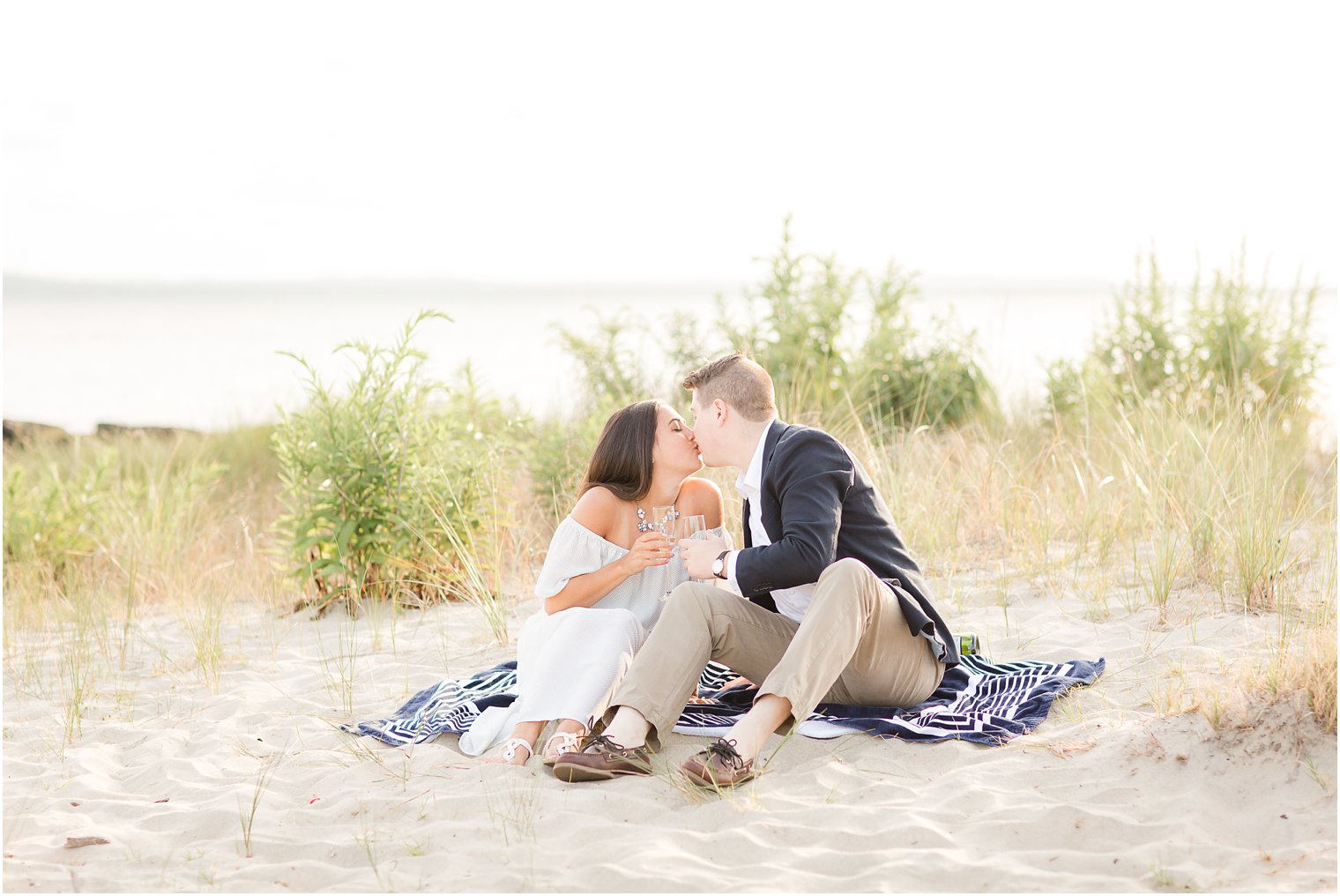 Engagement photos at Sandy Hook with tall grasses