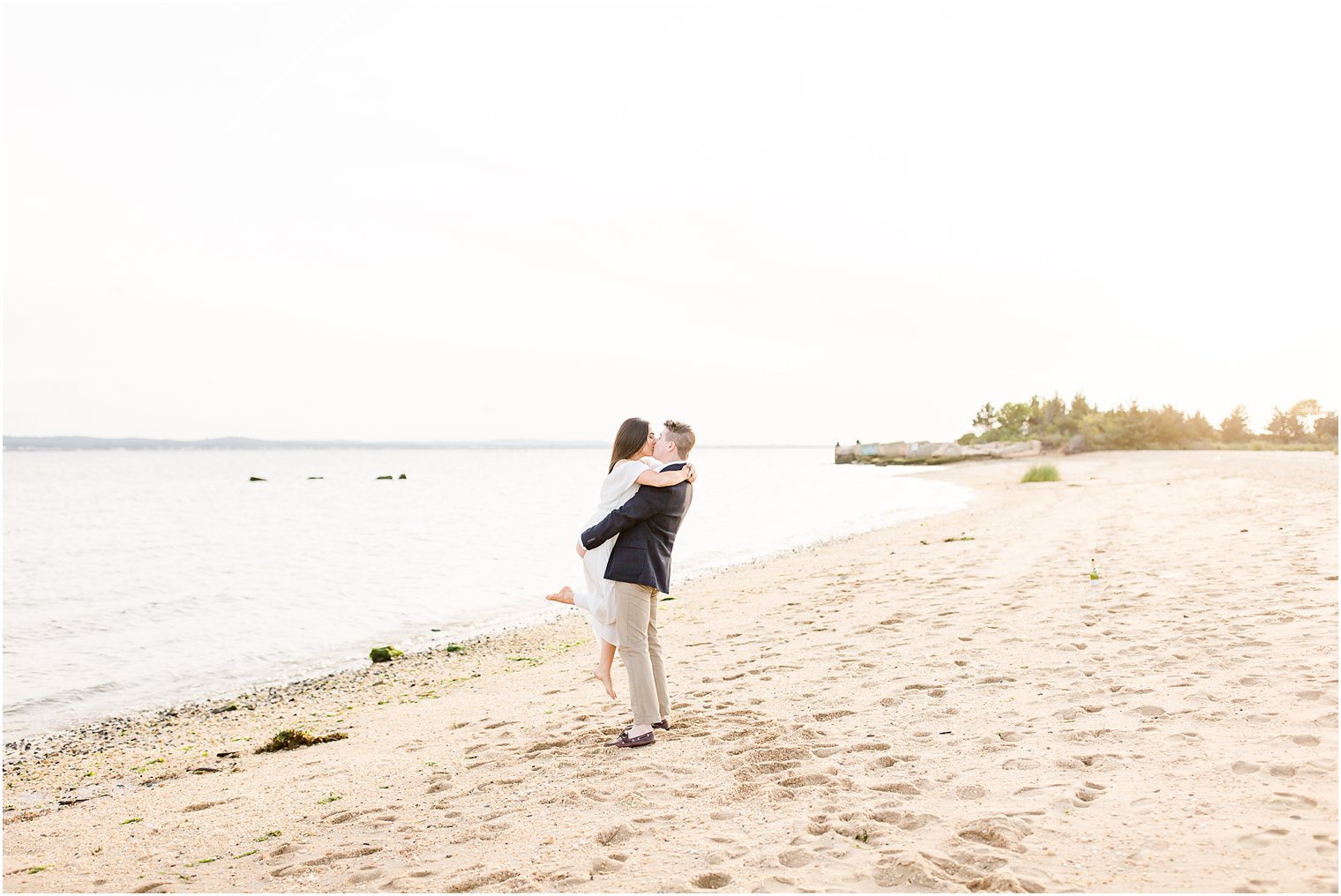 Engagement photo at sunset at Sandy Hook