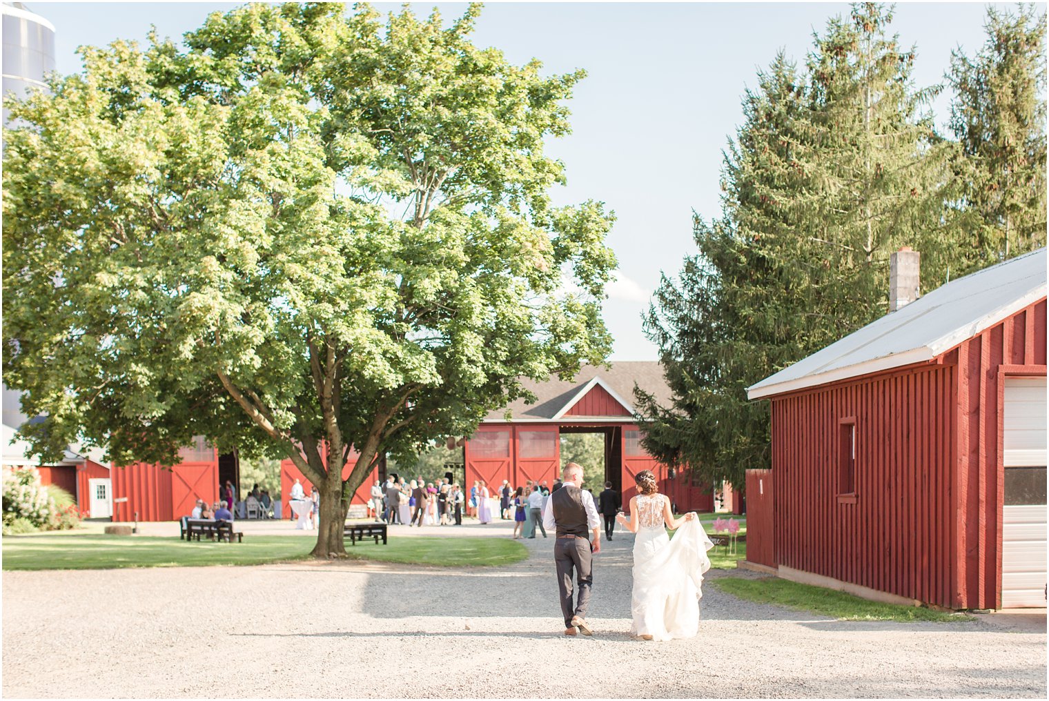 Bride and groom walking to reception