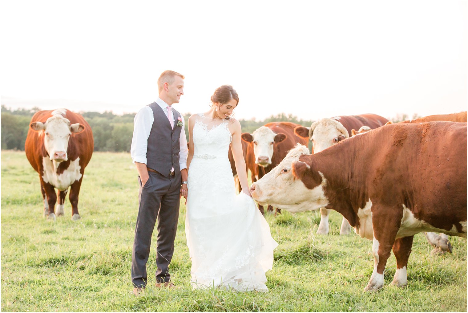 Sunset photos of bride and groom