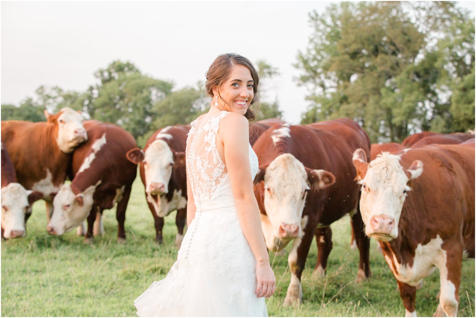 Playful photo of bride on farm