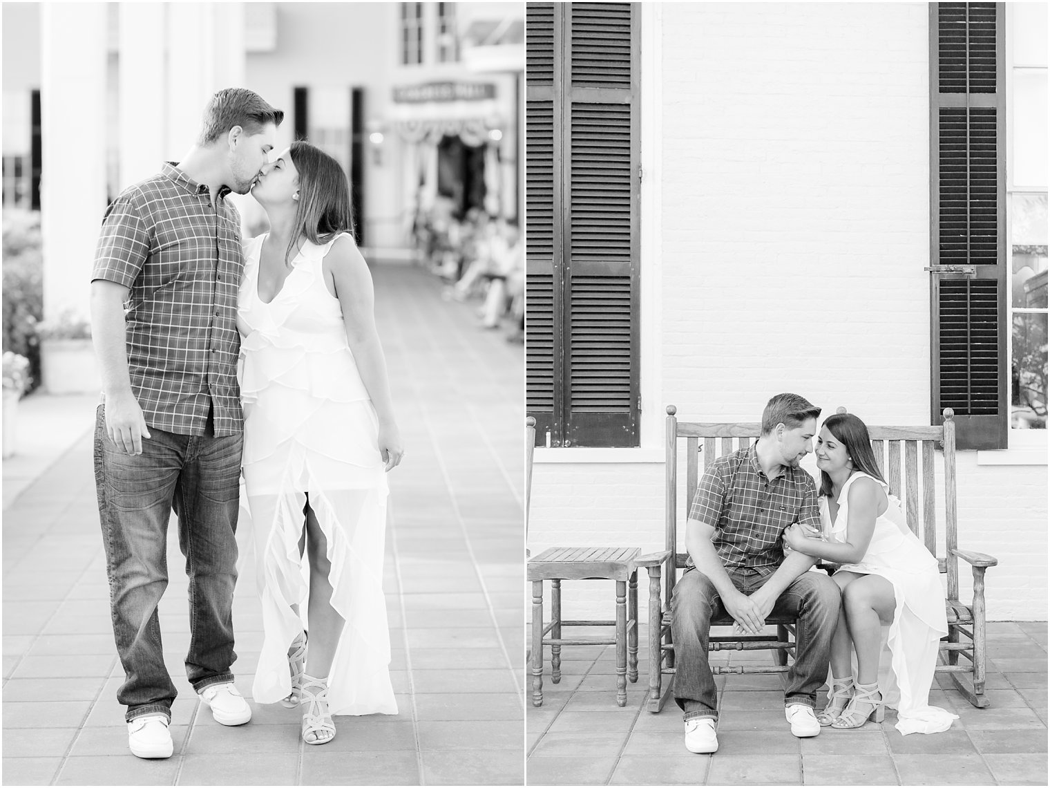 Classic black and white engagement photos of couple in love