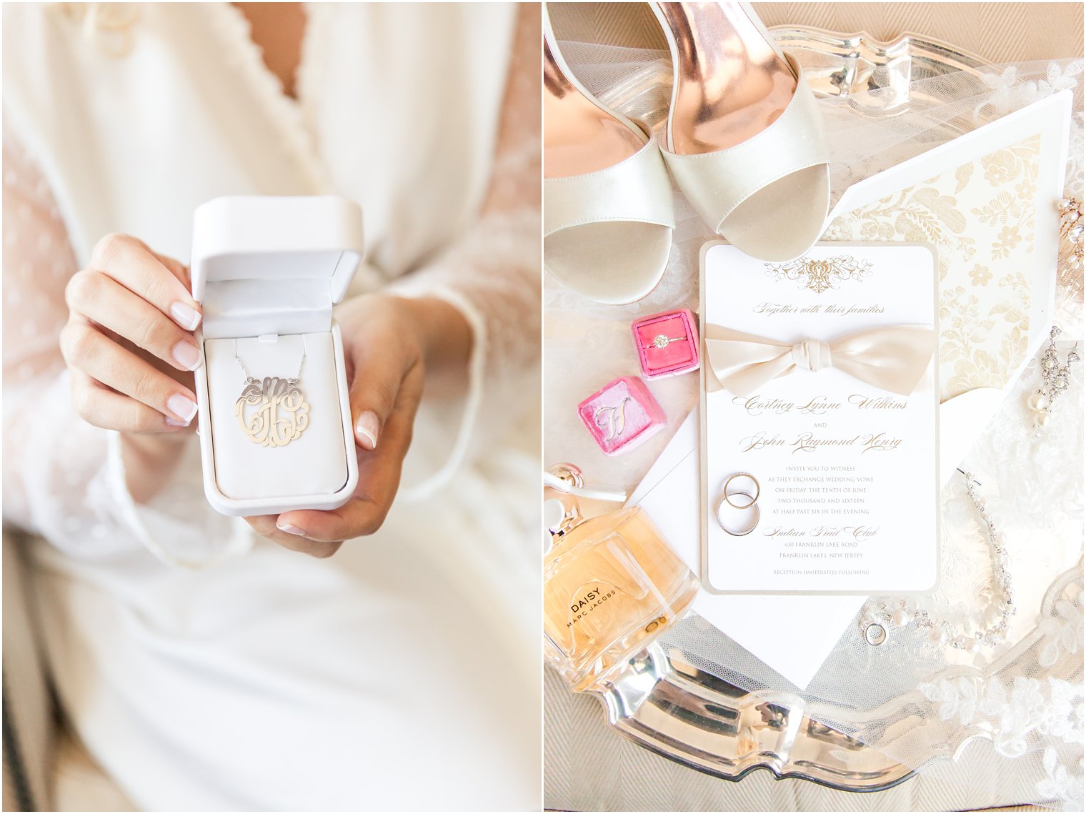 Monogram necklace as wedding gift to bride | Photos by Indian Trail Club Wedding Photographer Idalia Photography