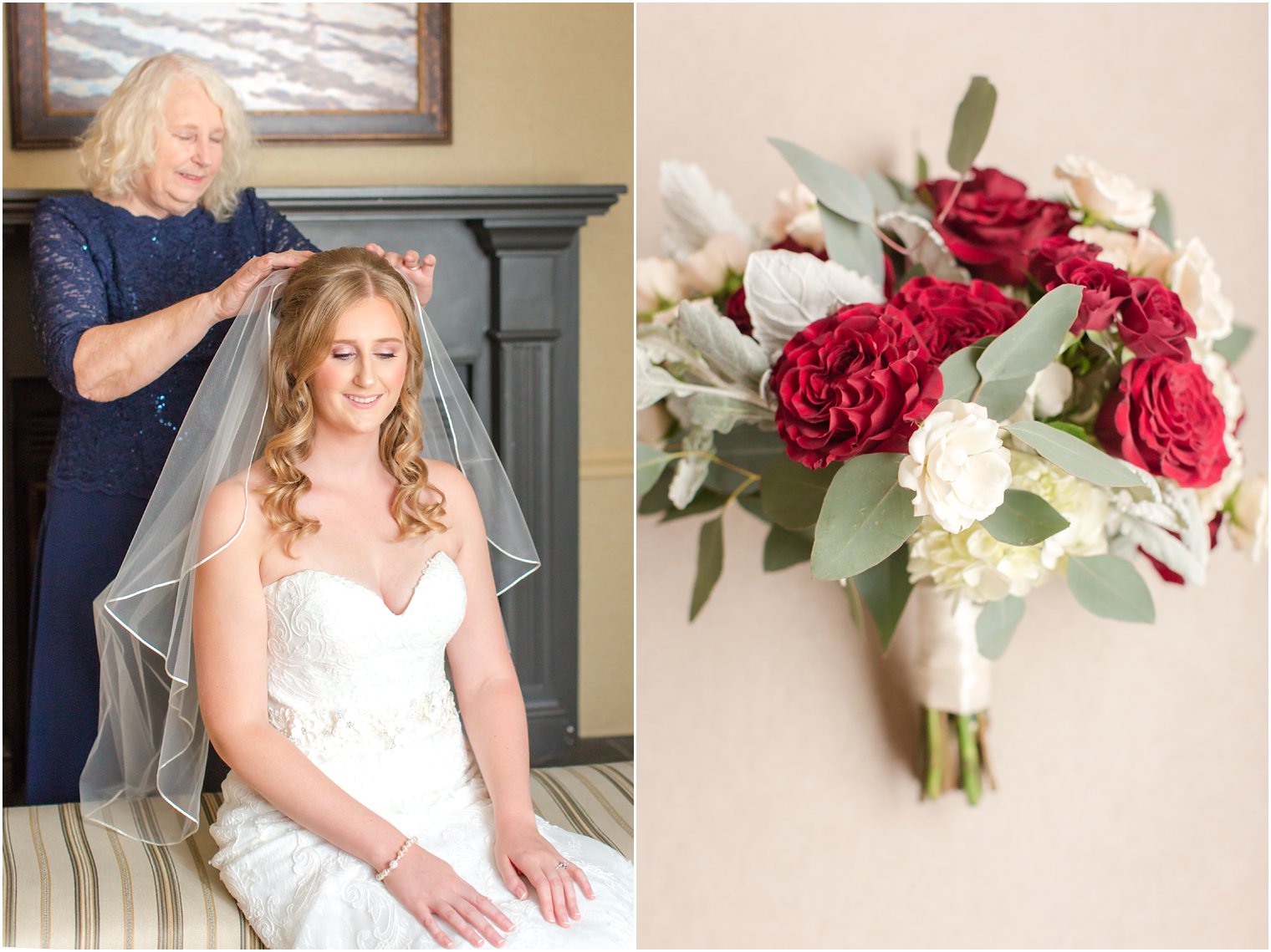 Mother putting bride's veil on | Lambertville Station Inn Wedding Photos