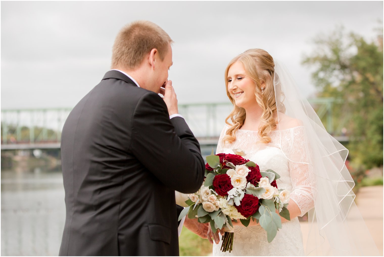 First look between bride and groom on wedding day