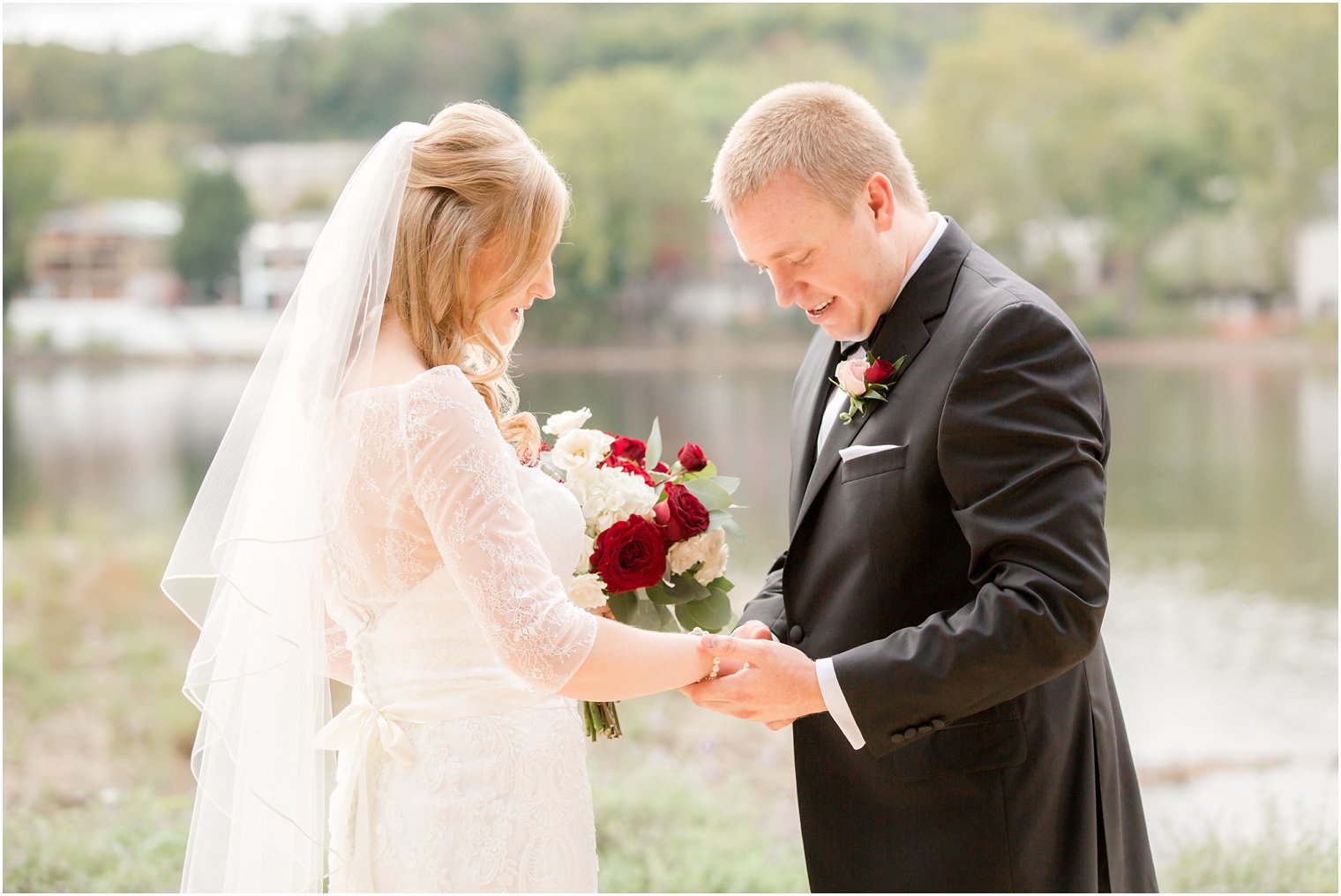 Groom admiring his bride on their wedding day