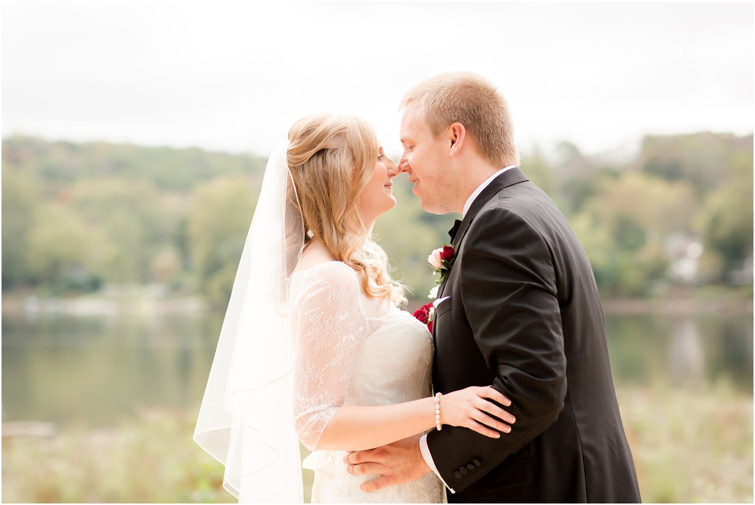 Bride and groom share a kiss at Lambertville Station Inn
